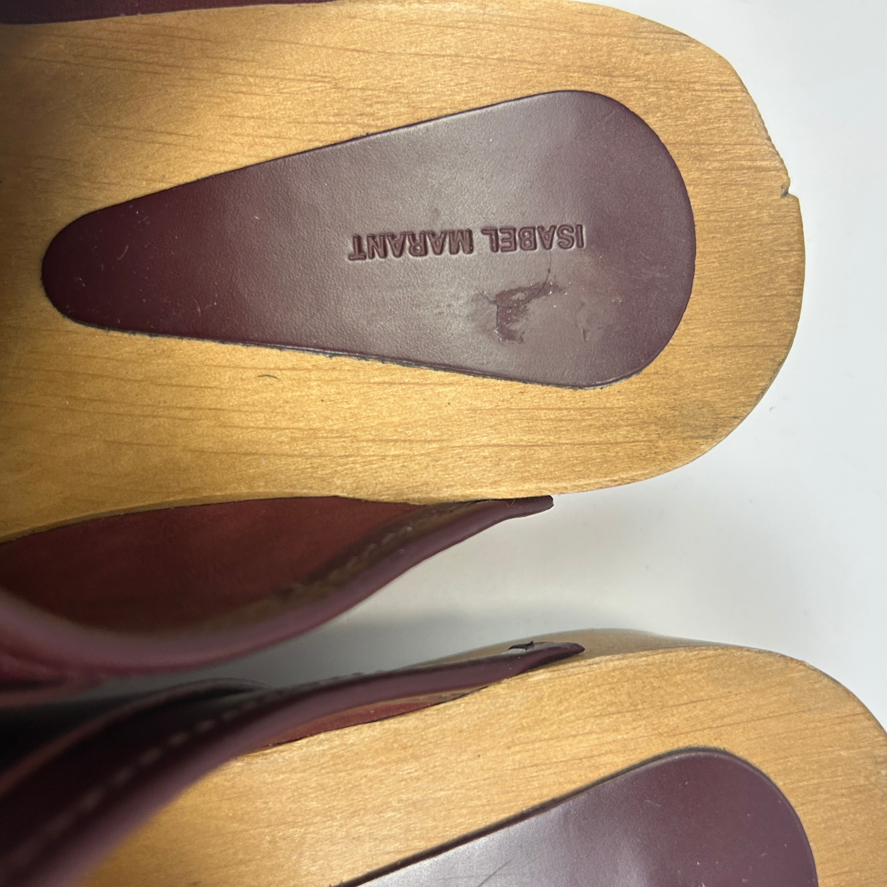 Isabel Marant Oxblood Leather Clogs 36