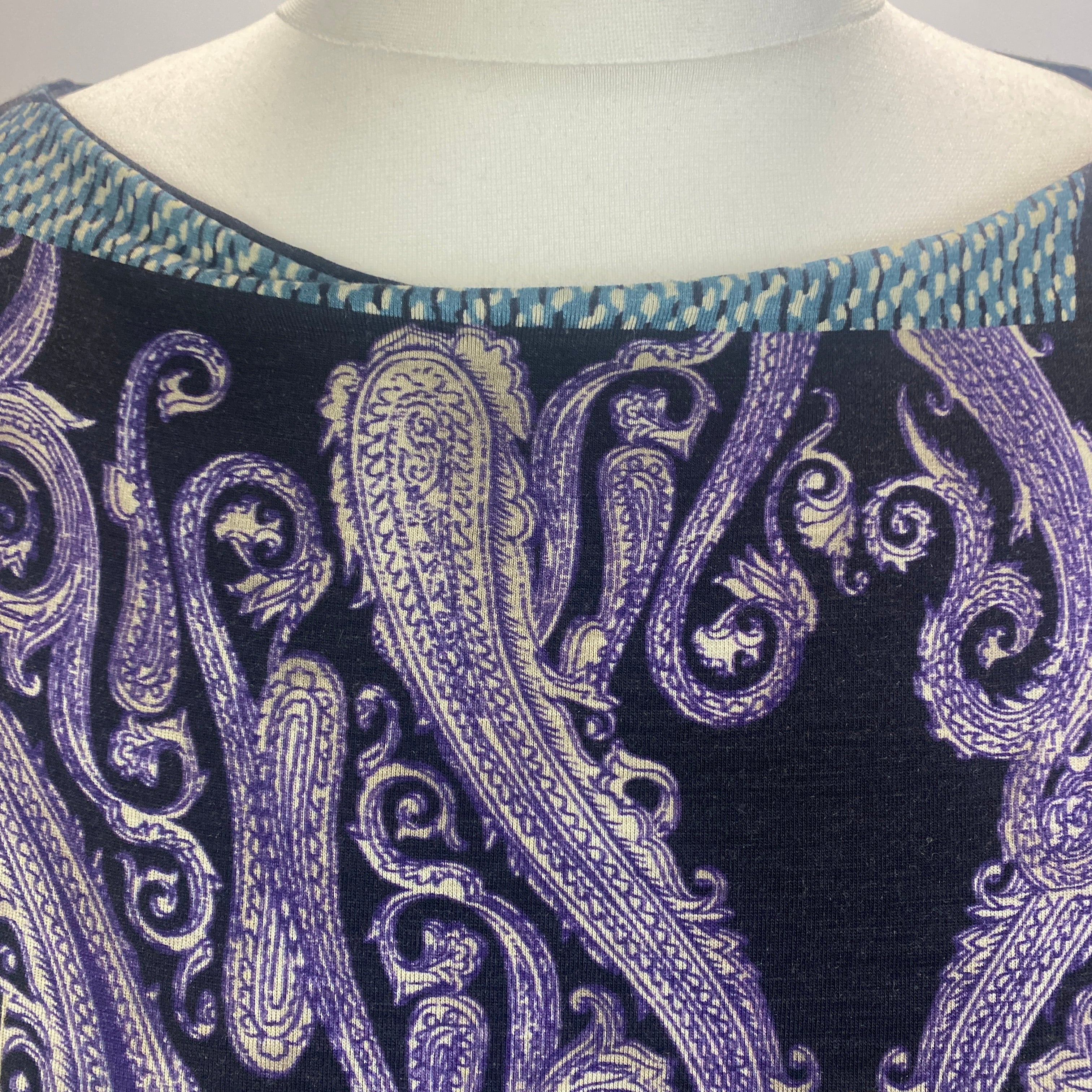 Etro Purple & Black Paisley Panel Print Wool Top XS