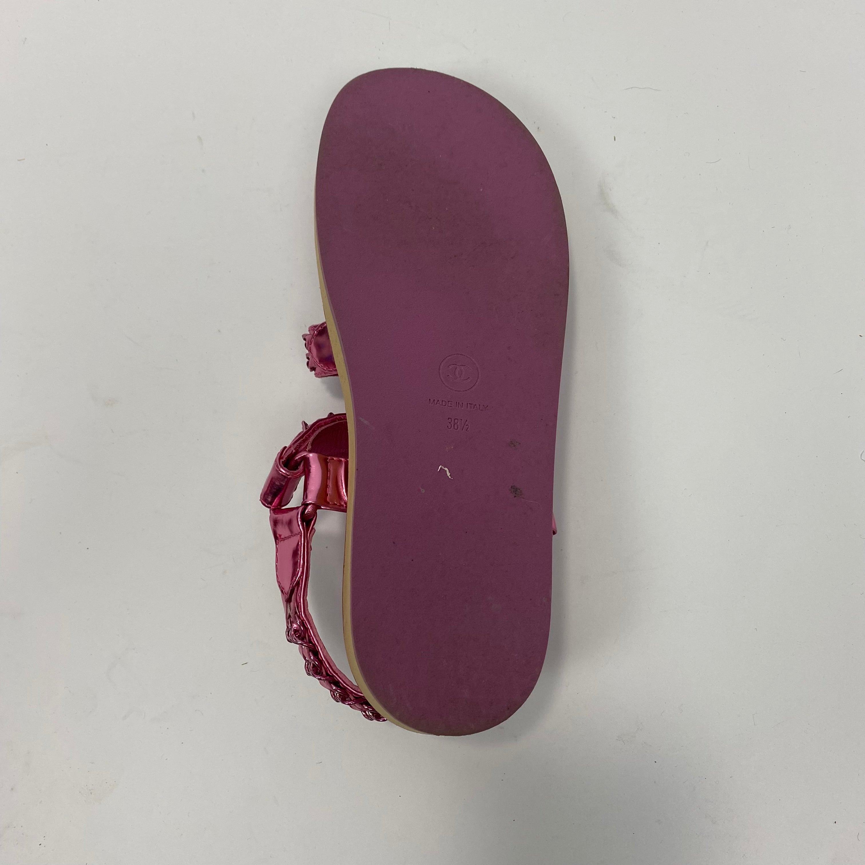 Chanel Pink Metallic Chain Detail Track Sandals 38.5