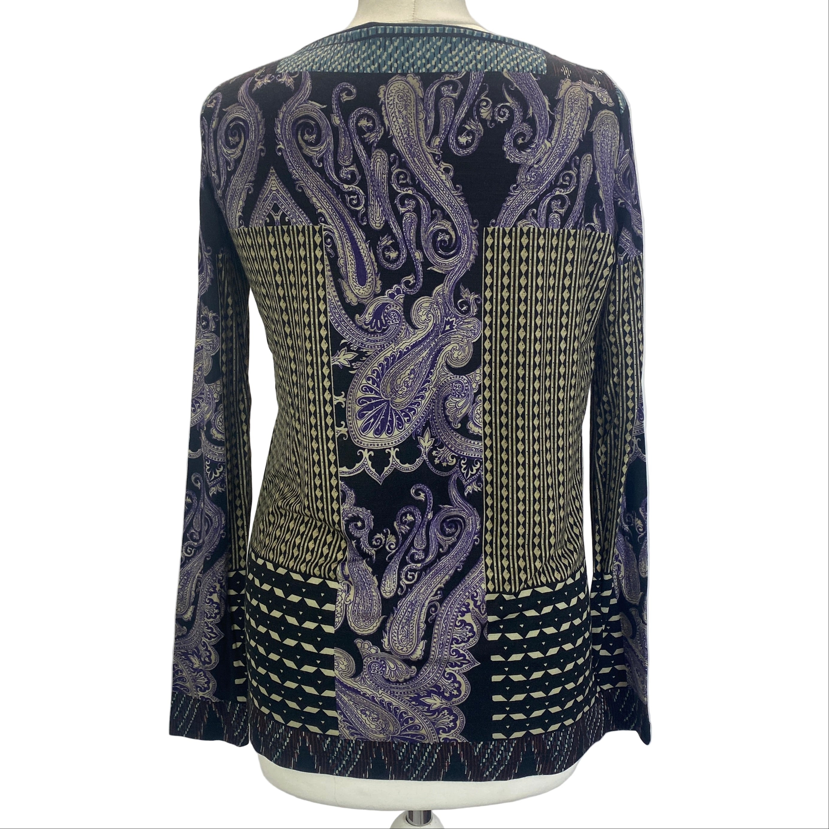 Etro Purple & Black Paisley Panel Print Wool Top XS