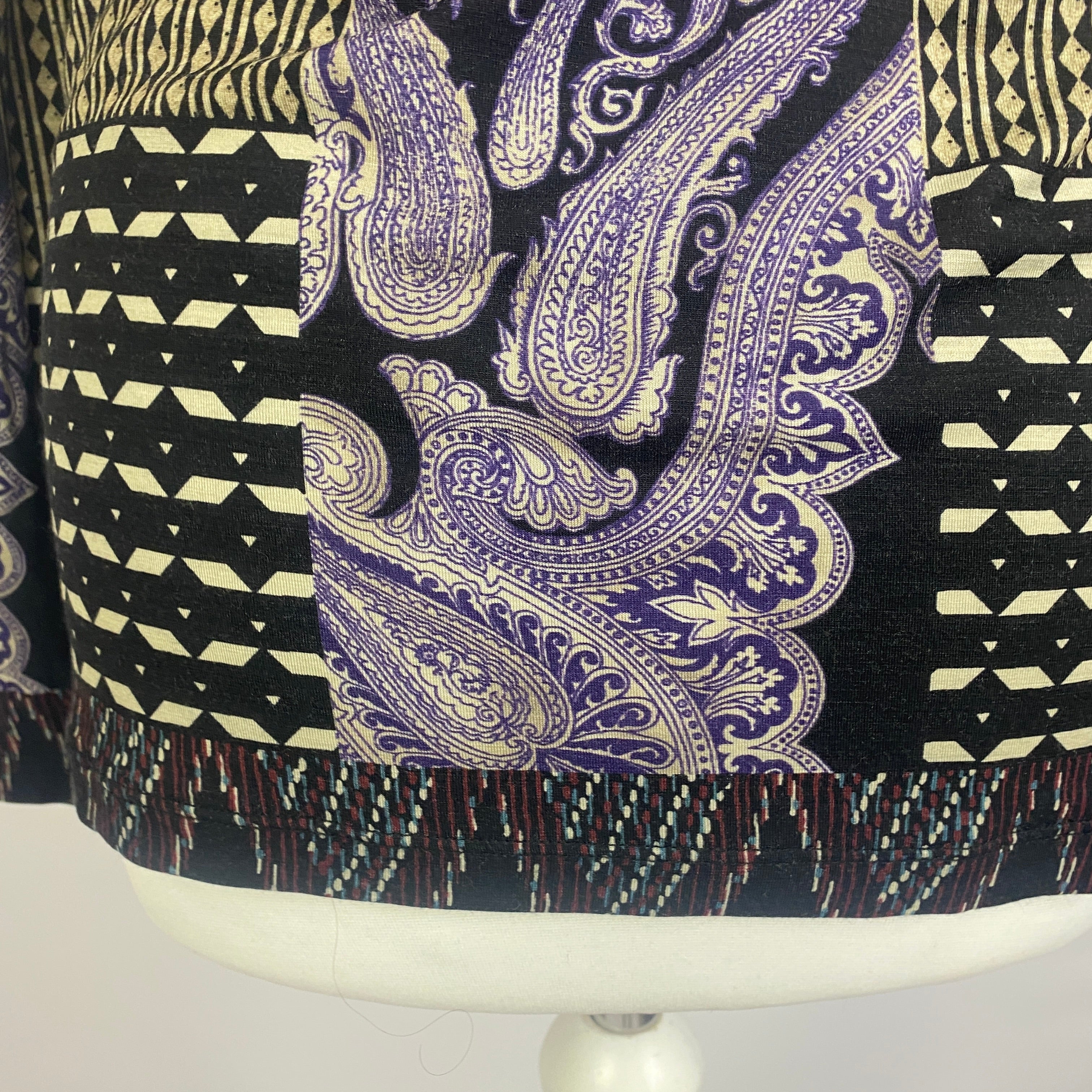Etro Purple & Black Paisley Panel Print Wool Top XS