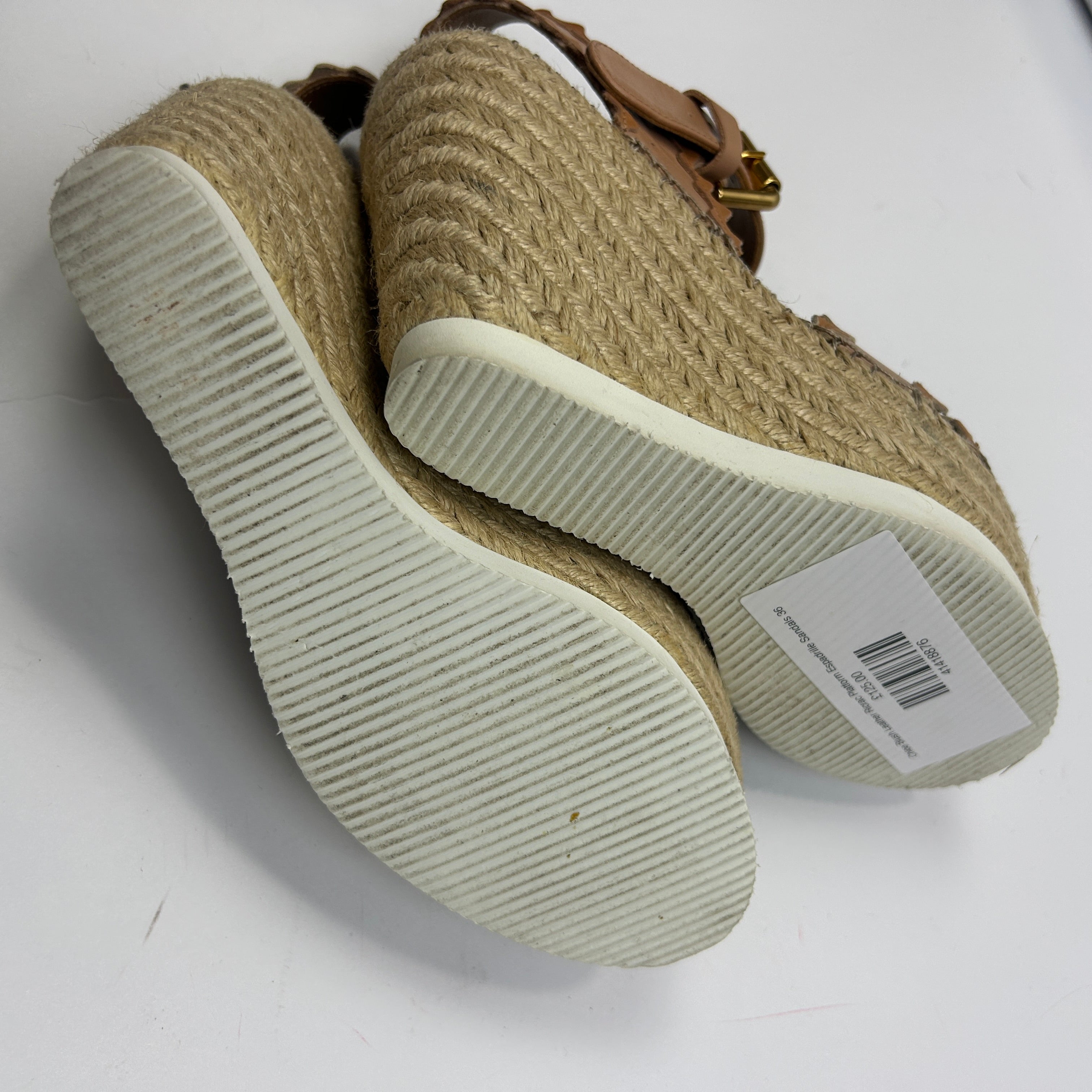 Chloe Blush Leather Ricrac Platform Espadrille Sandals 36