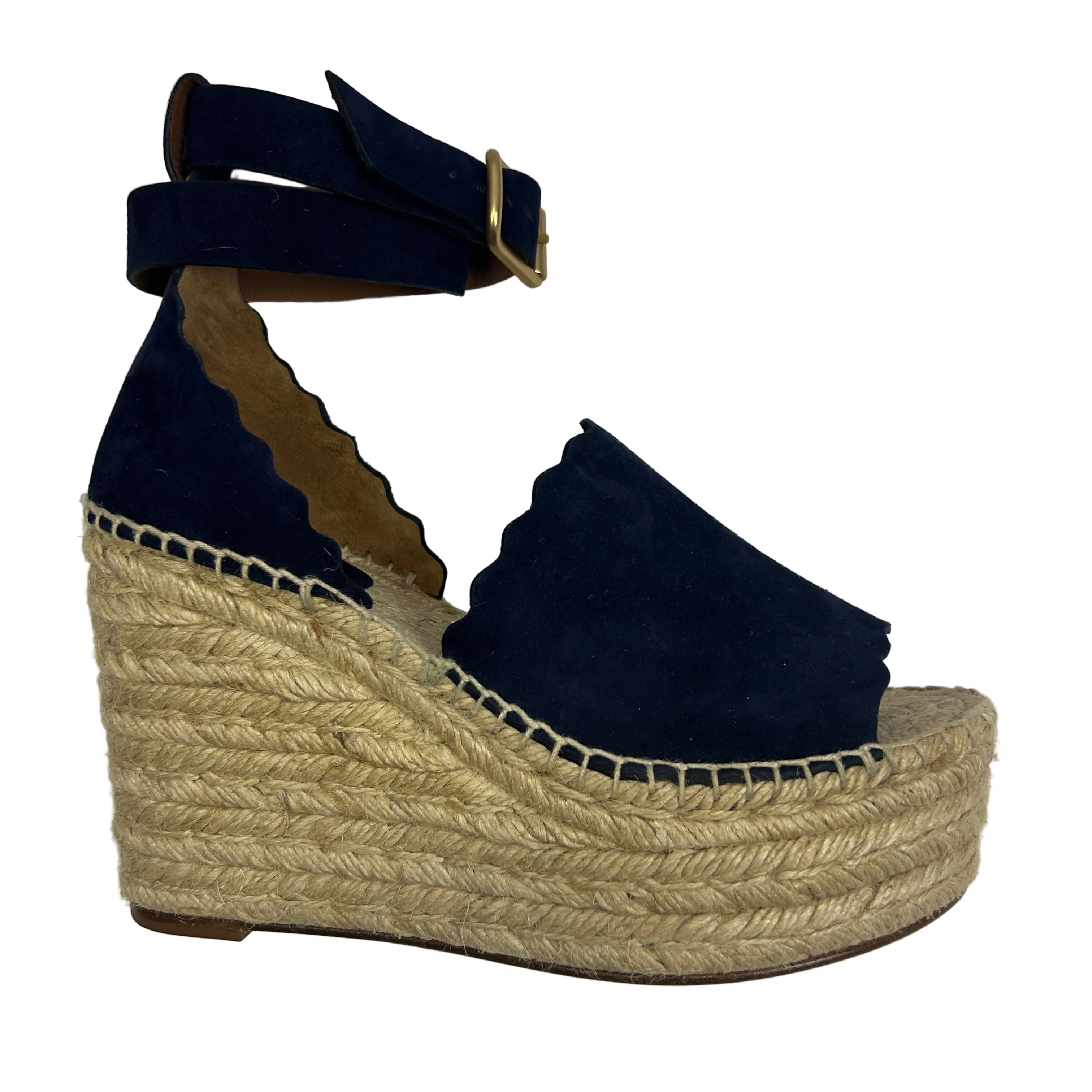 Chloe New Navy Suede Lauren Platform Espadrille Sandals 37