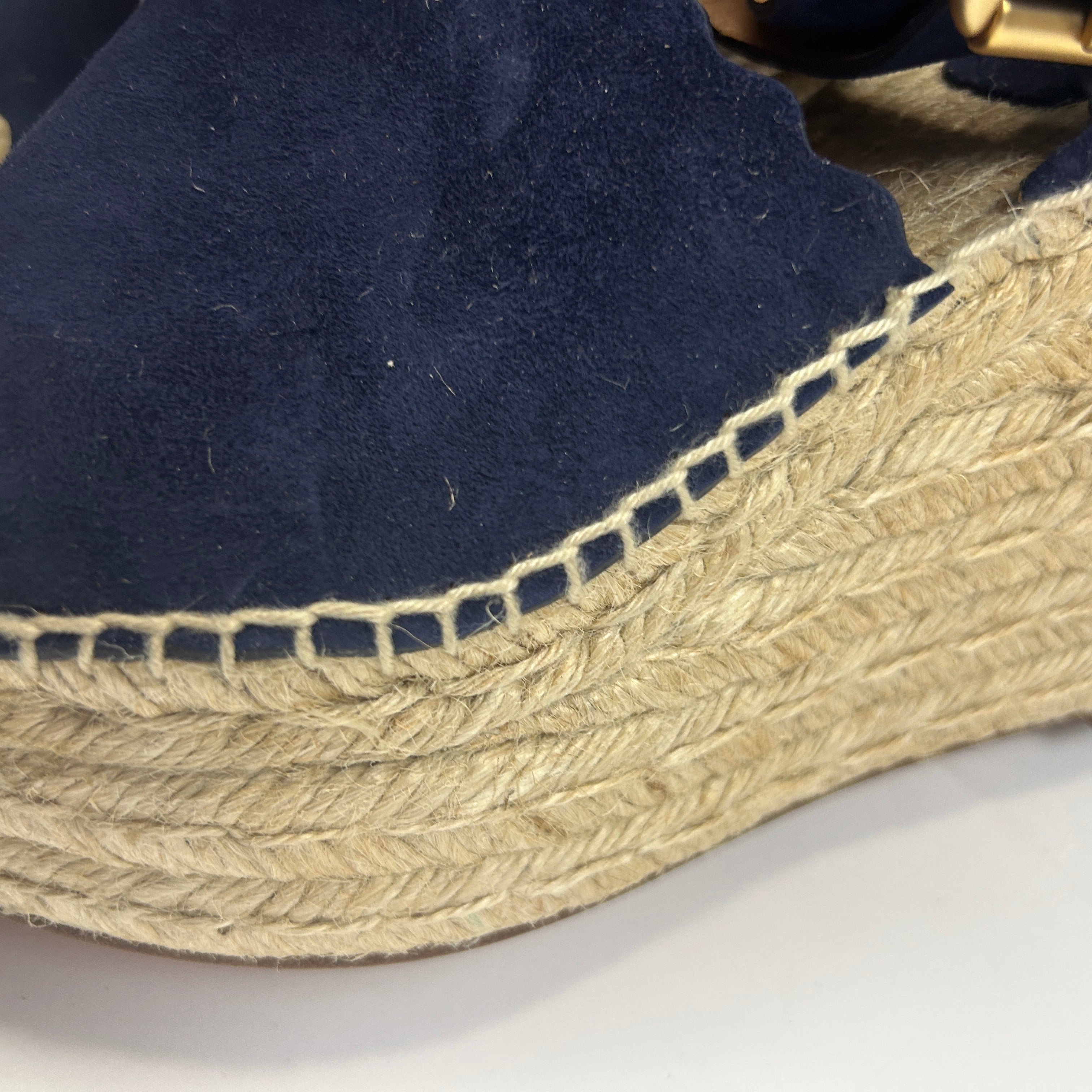 Chloe New Navy Suede Lauren Platform Espadrille Sandals 37