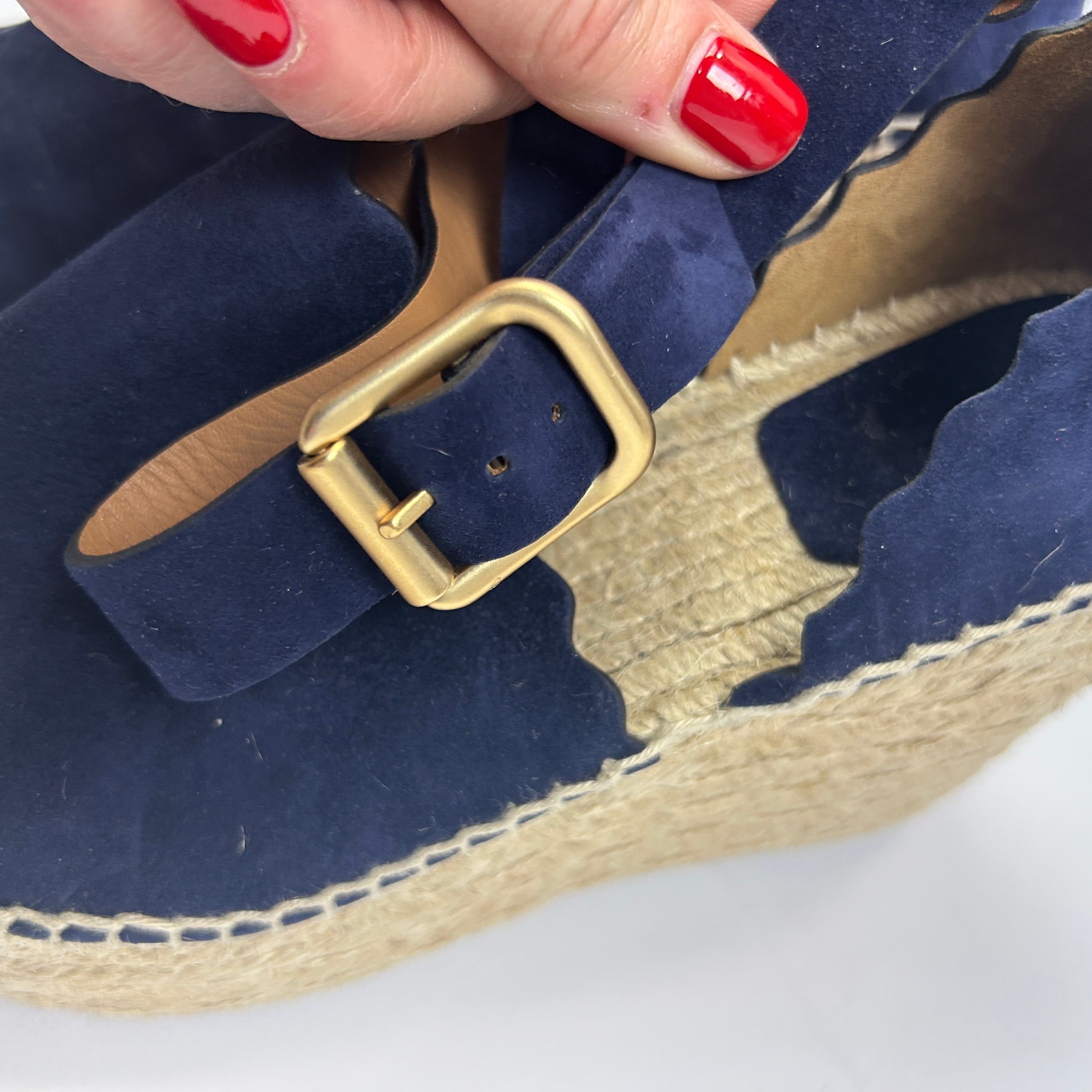 Chloe New Navy Suede Lauren Platform Espadrille Sandals 37