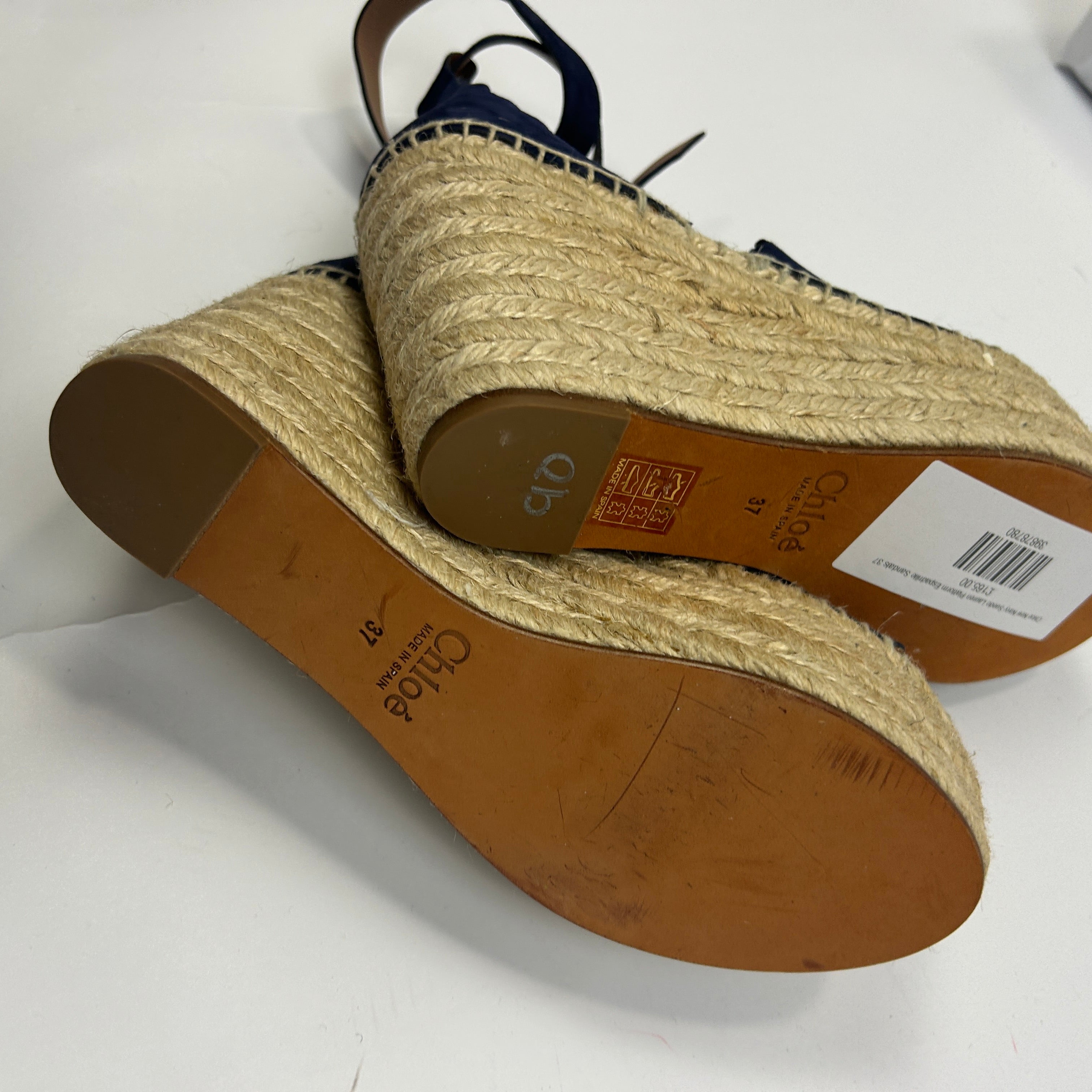 Chloe New Navy Suede Lauren Platform Espadrille Sandals 37