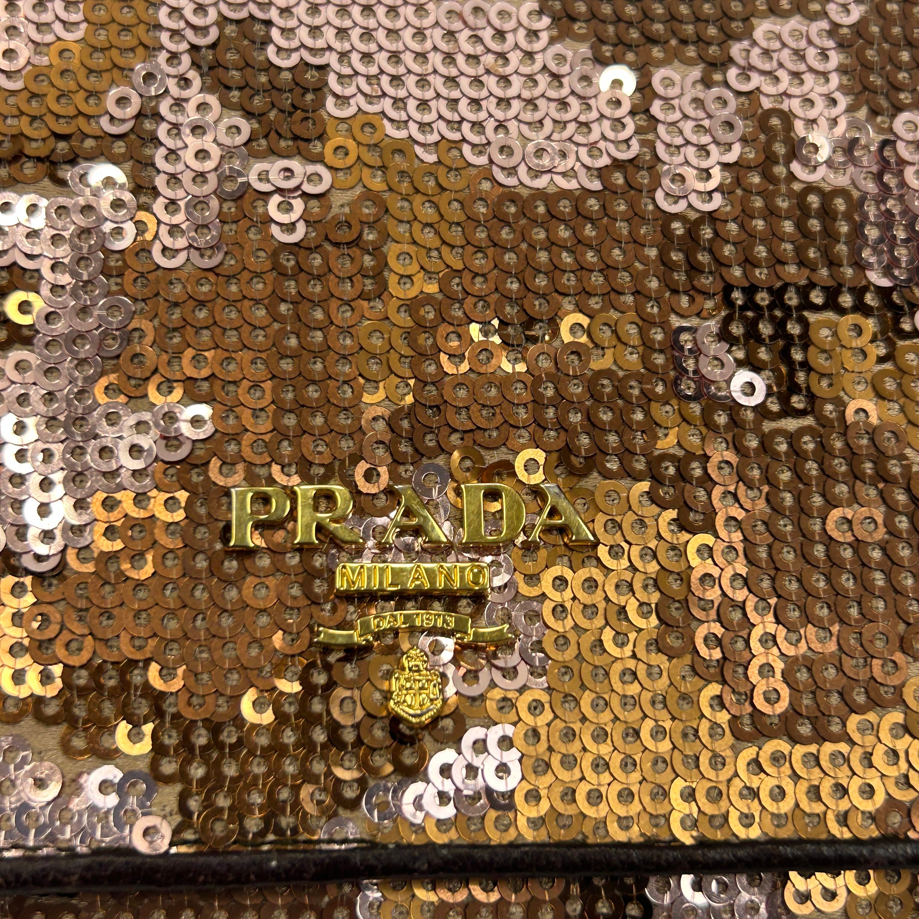 Prada Copper & Nude Sequin Camo Clutch Bag
