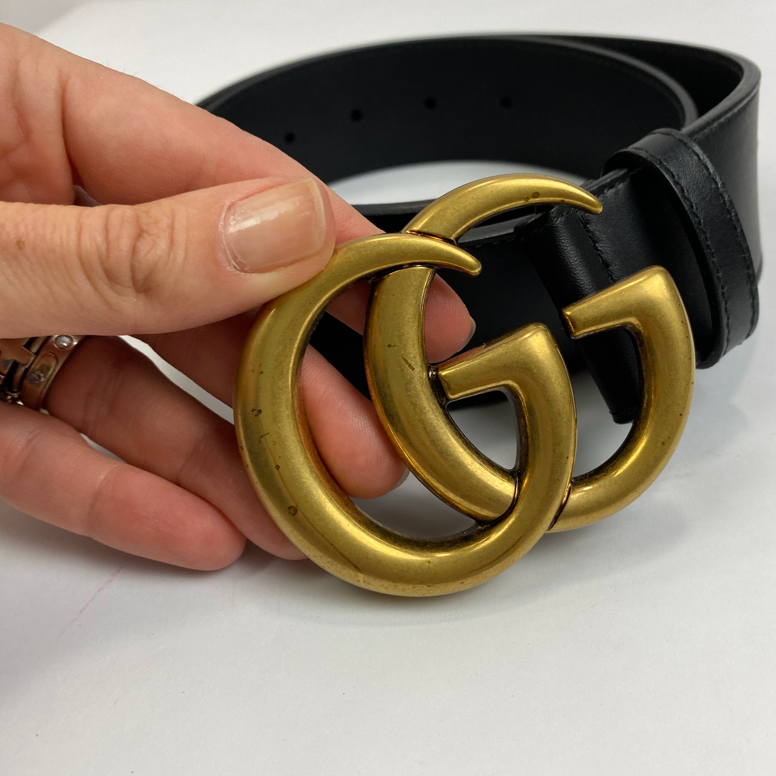 Gucci £430 Black Leather GG Marmont Belt XS