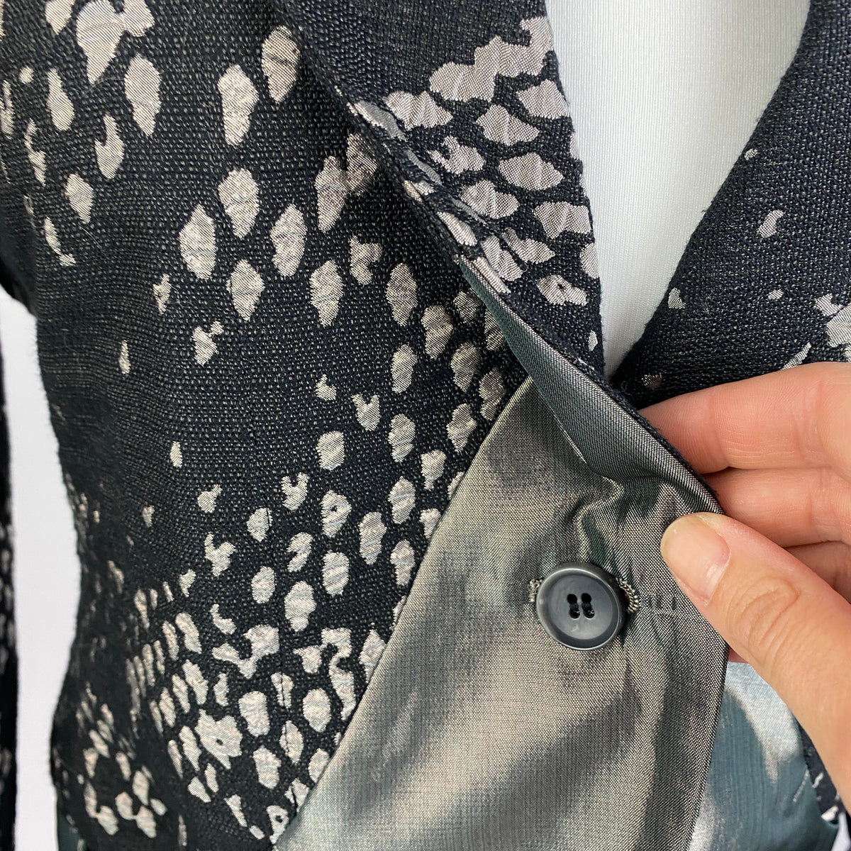 Issey Miyake £1100 Black & Pewter Jacquard Jacket S
