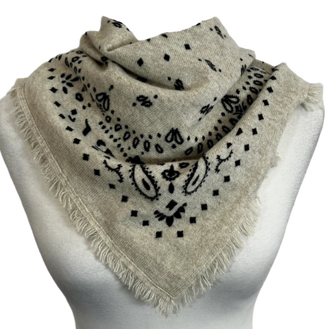 Kujten New Oatmeal Printed Cashmere Hackiko Bandana