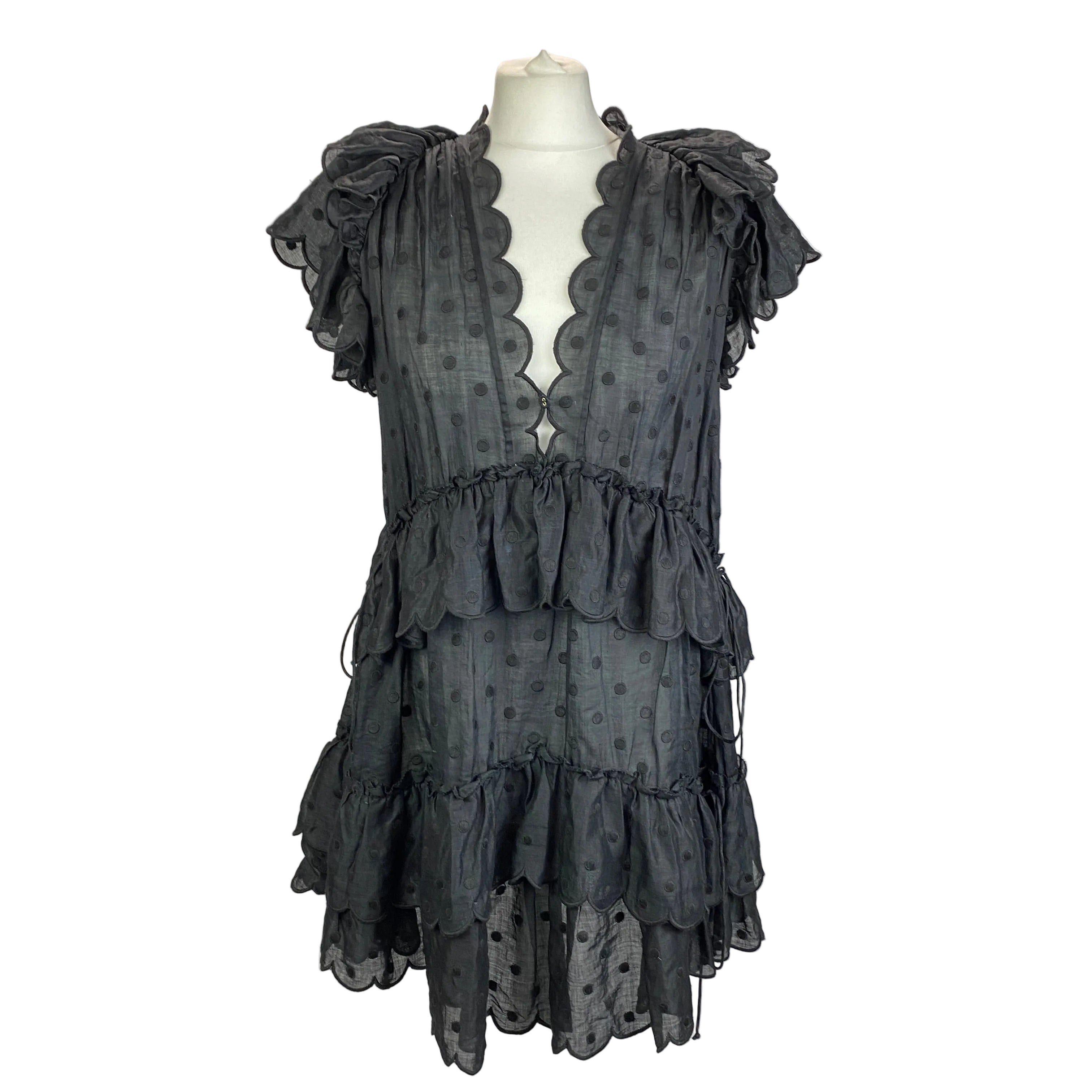 Zimmermann Black Embroidered Tiered Dress XXS
