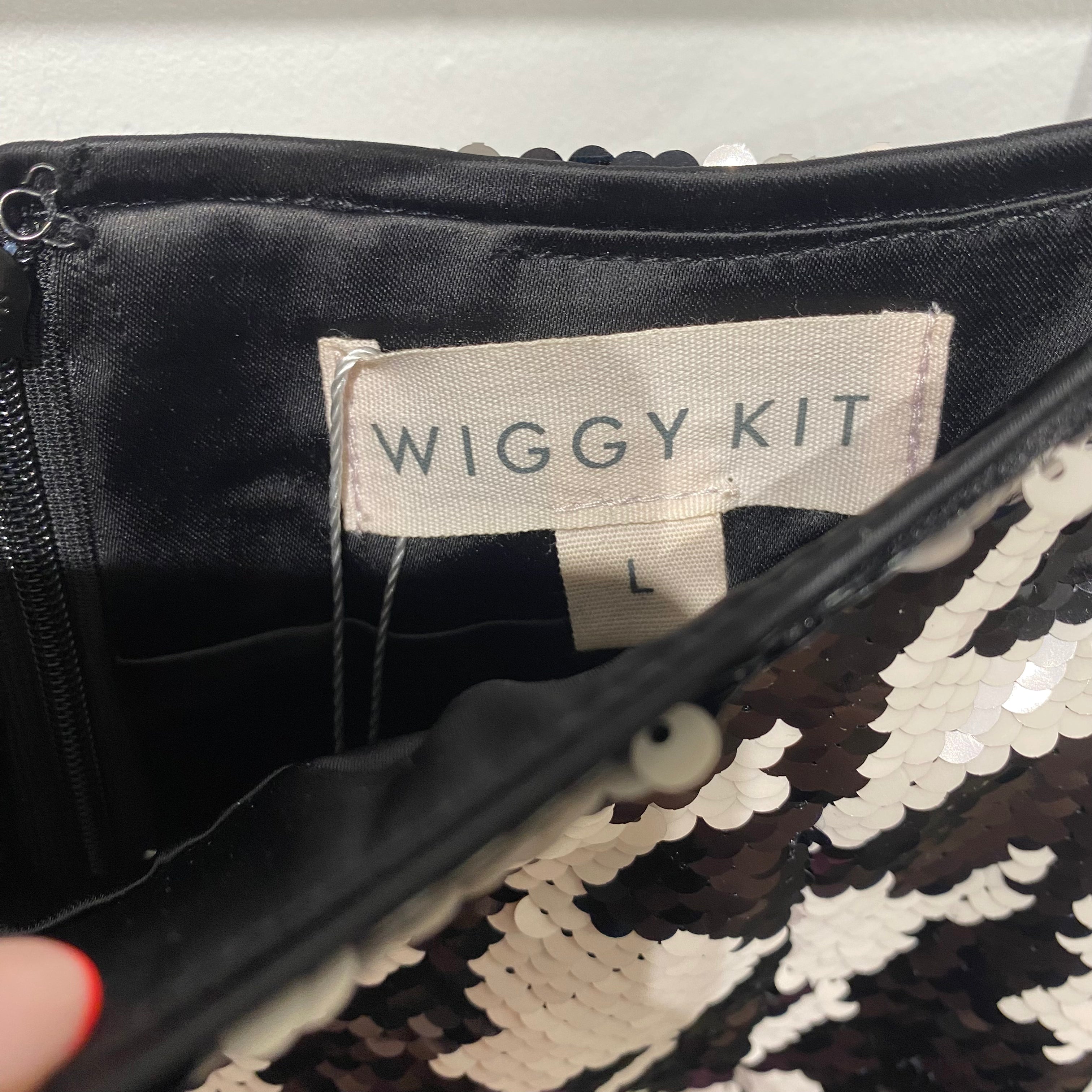 Wiggy Kit Black & Ivory Fishscale Sequin Maxi Skirt L