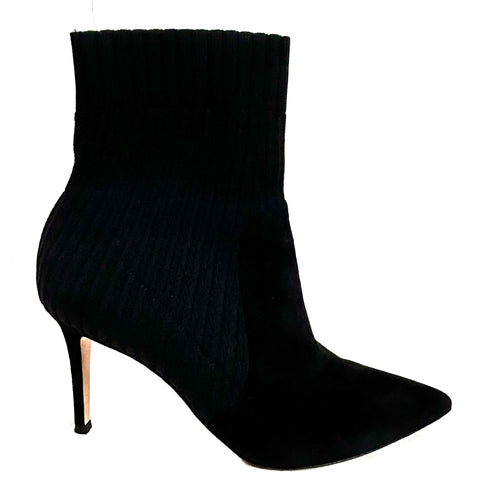 Gianvito Rossi £760 Black Suede & Fabric Katie 85 Ankle Boots 39