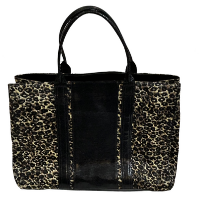 Dries Van Noten Black Leather & Leopardprint Weave Large Tote Bag