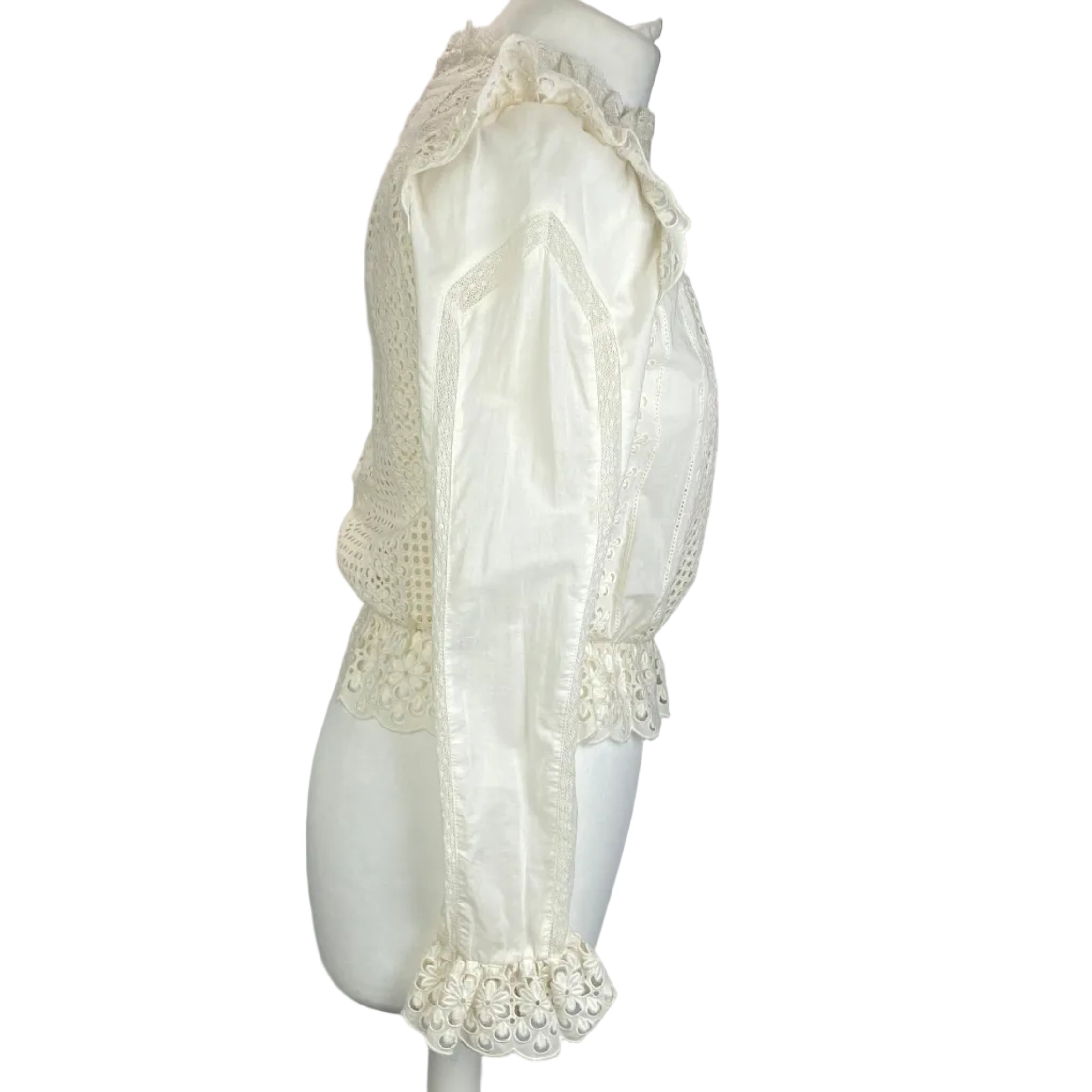 Zimmermann Cream Lace & Broderie Anglais Blouse XXS