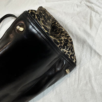 Dries Van Noten Black Leather & Leopardprint Weave Large Tote Bag