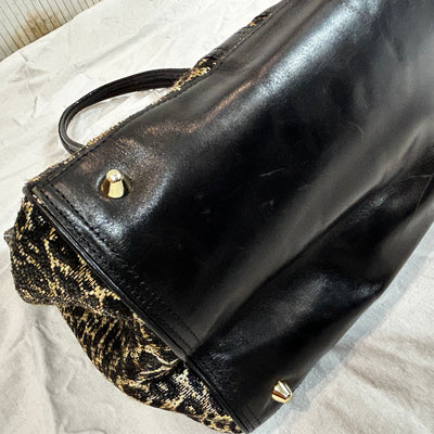 Dries Van Noten Black Leather & Leopardprint Weave Large Tote Bag