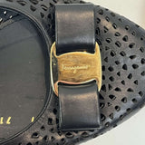 Salvatore Ferragamo Black Leather Lasercut Bow Mules 36