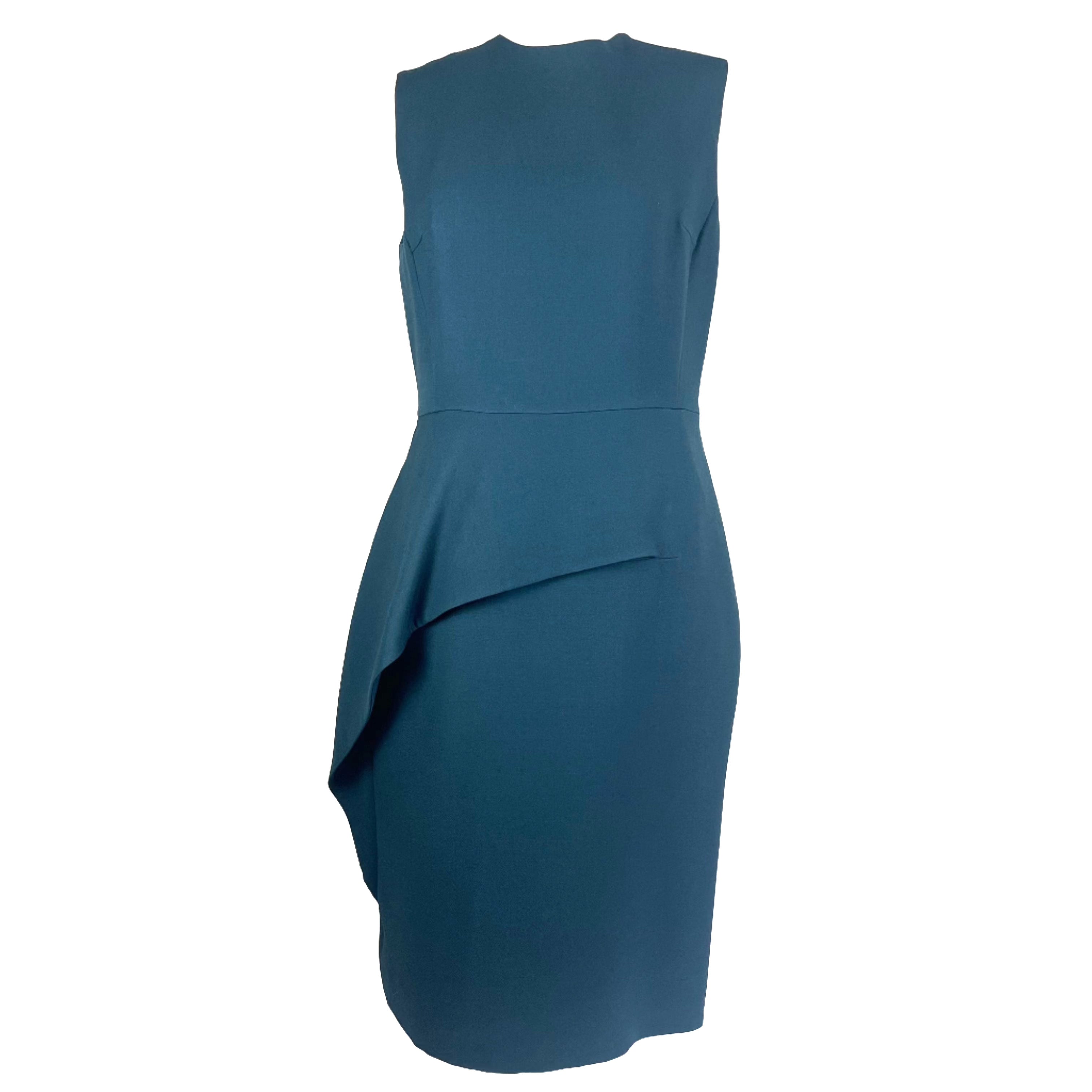 Christian Dior Teal Silk & Wool Midi Dress L