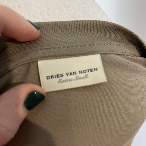Dries Van Noten Brand New Taupe & Peach Silk Print Tee Shirt XS