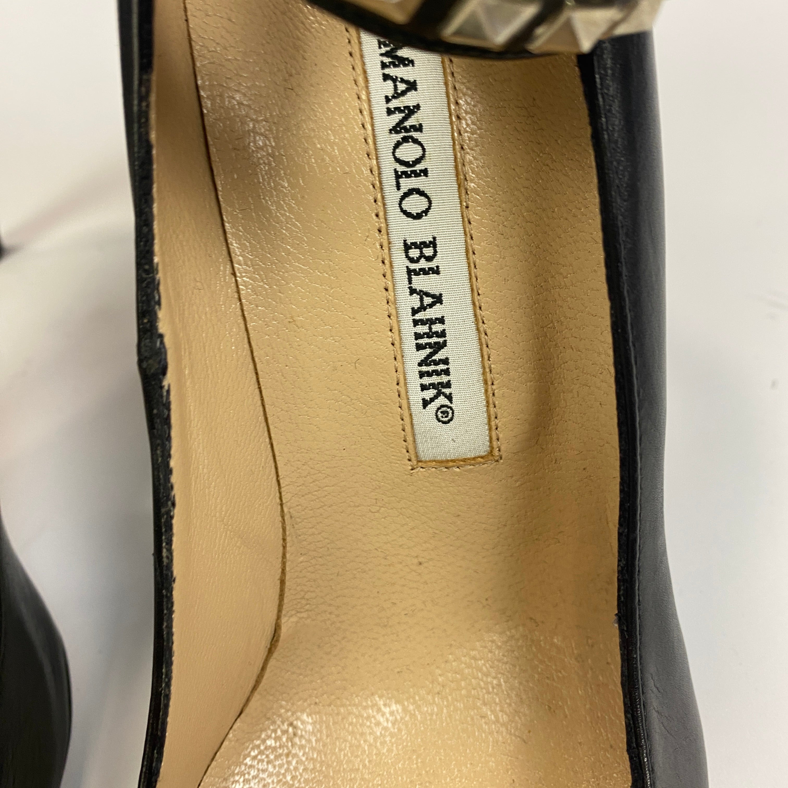 Manolo Blahnik Black Belta Studded Wrap 105mm Heels 37.5