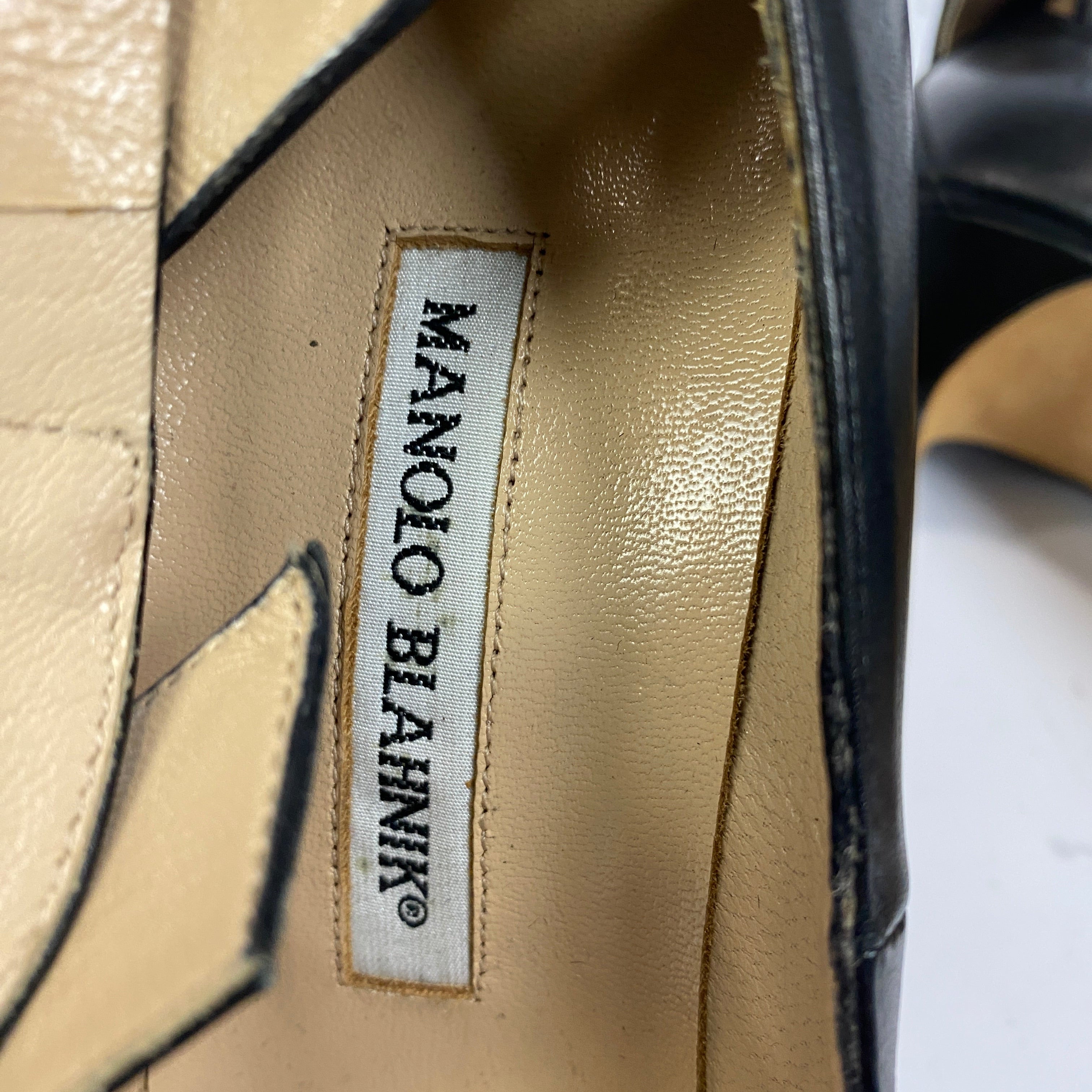 Manolo Blahnik Black Belta Studded Wrap 105mm Heels 37.5
