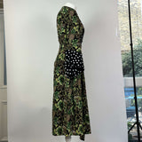 Duro Olowu Green & Black Print Wool & Silk Maxi Dress XS