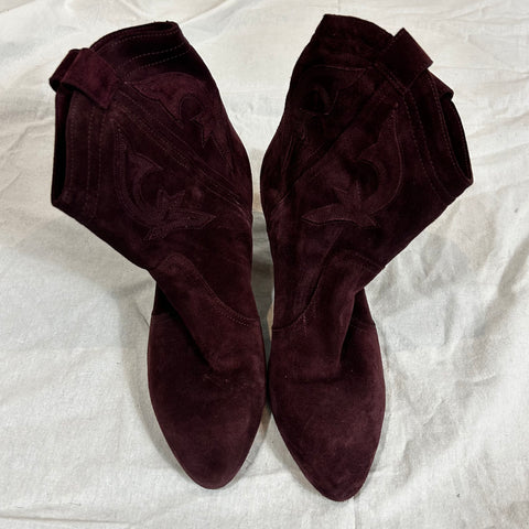 Ba&Sh Brand New £420 Plum Embroidered Casey Ankle Boots 38