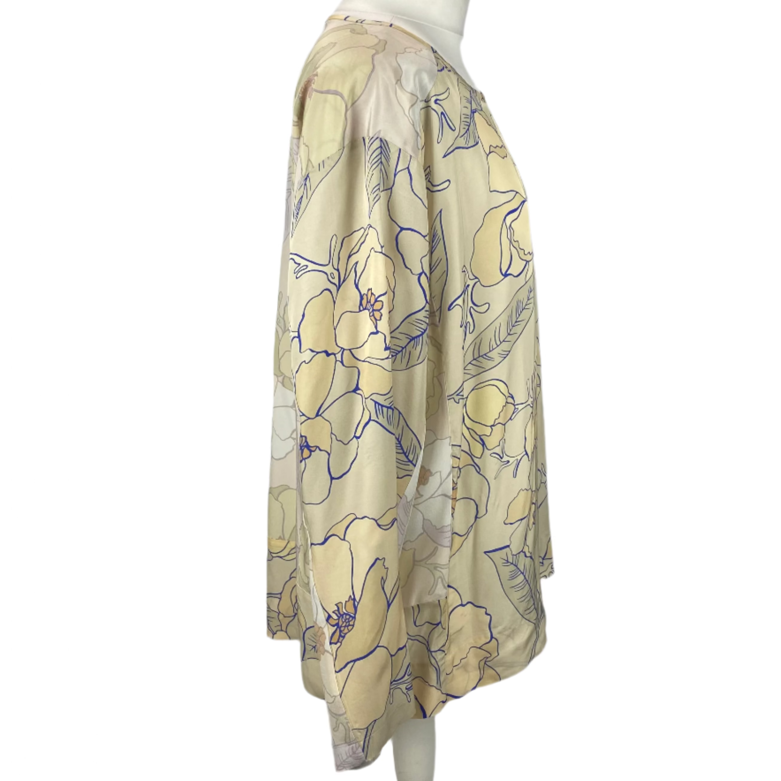 Dries Van Noten Vanilla & Blue Floral Print Silk Mix Tunic Top M/L/XL/XXL
