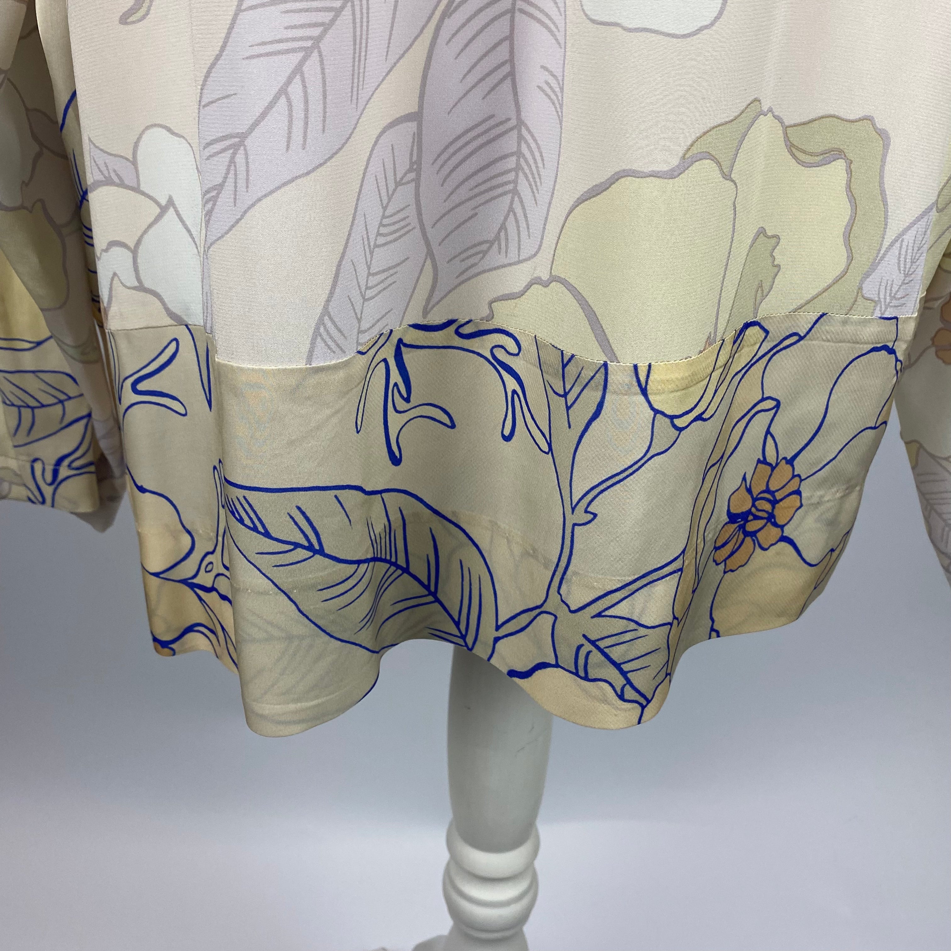 Dries Van Noten Vanilla & Blue Floral Print Silk Mix Tunic Top M/L/XL/XXL
