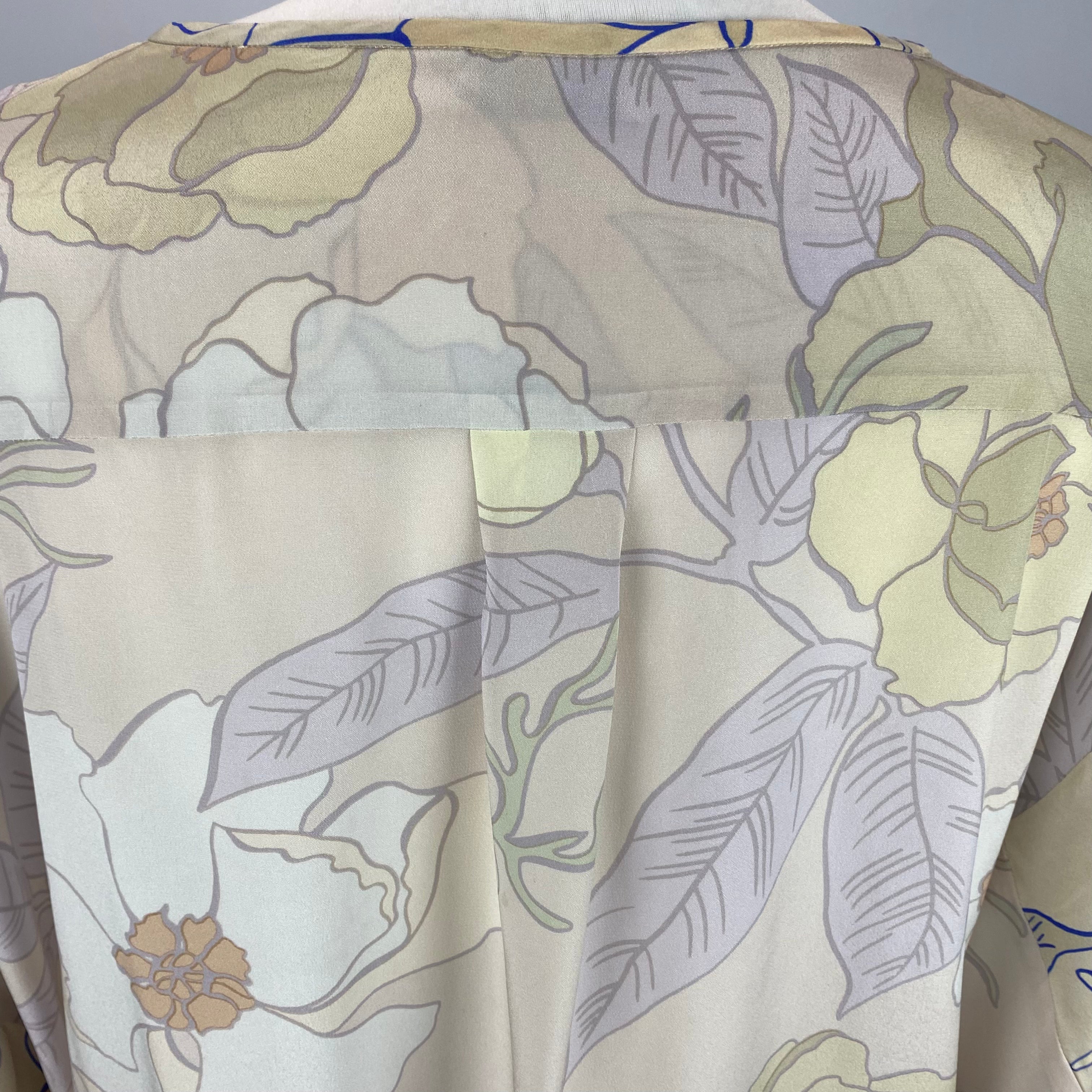 Dries Van Noten Vanilla & Blue Floral Print Silk Mix Tunic Top M/L/XL/XXL