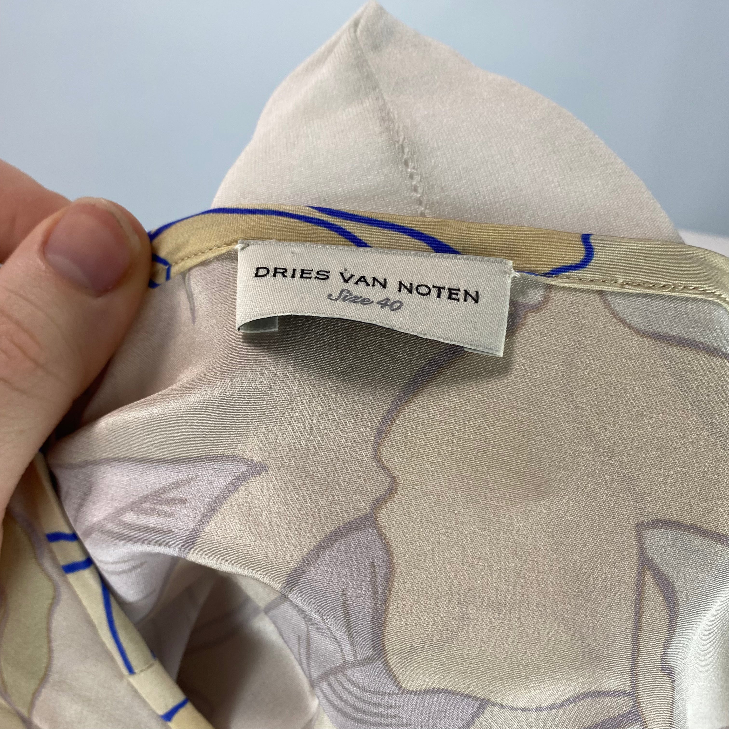 Dries Van Noten Vanilla & Blue Floral Print Silk Mix Tunic Top M/L/XL/XXL