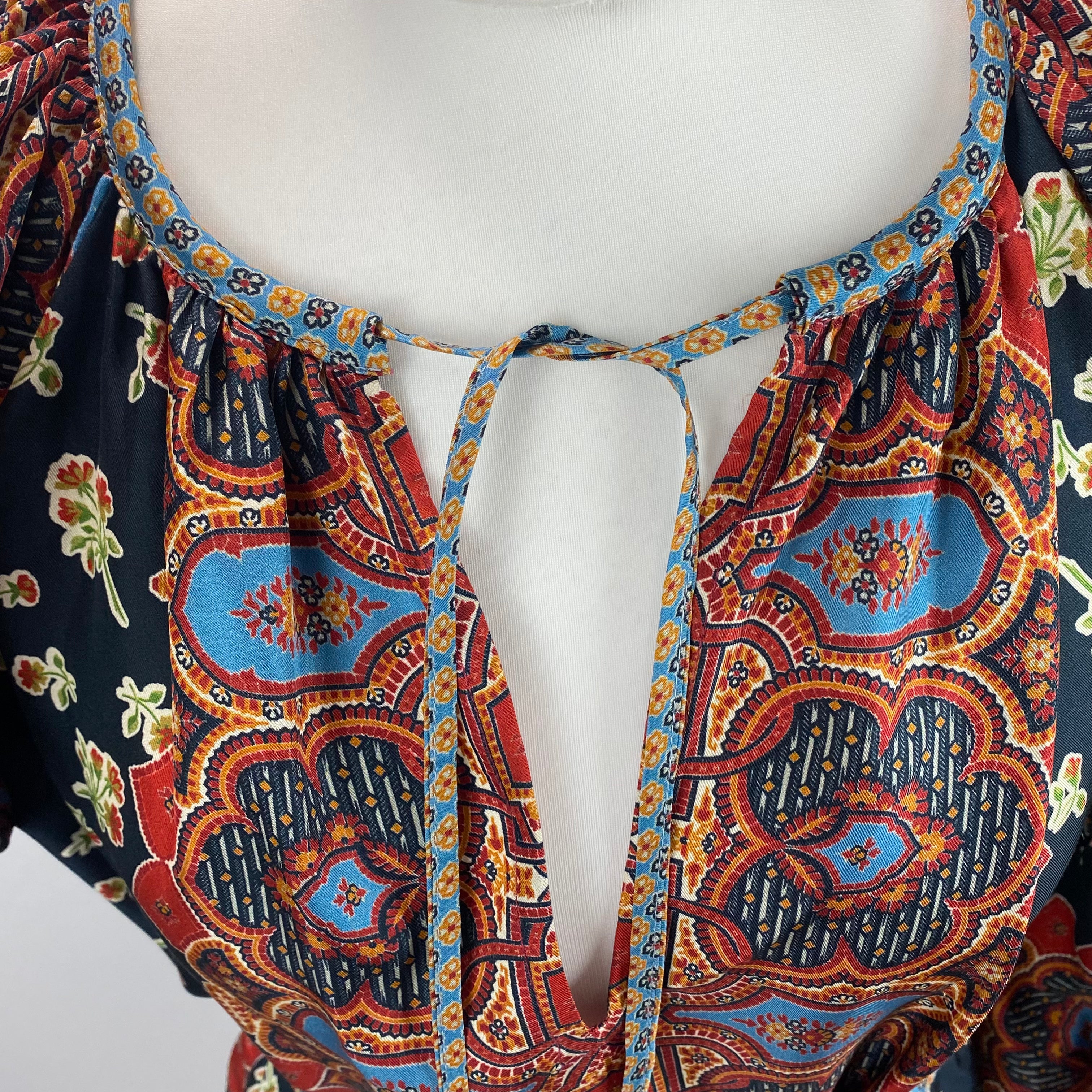 D'Ascoli New £400 Black & Rust Print Silk Tunic Dress L