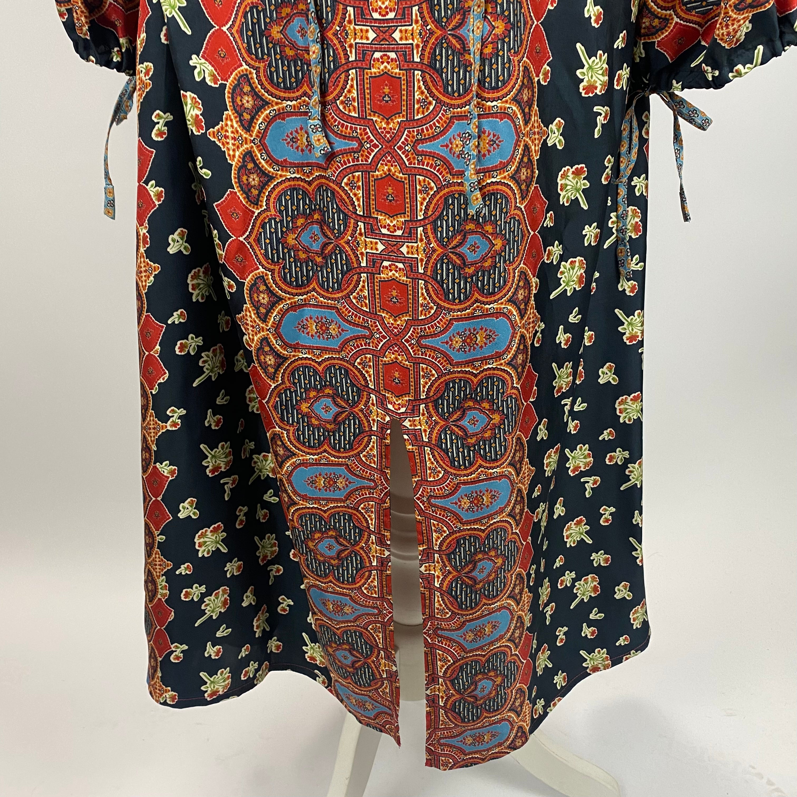 D'Ascoli New £400 Black & Rust Print Silk Tunic Dress L