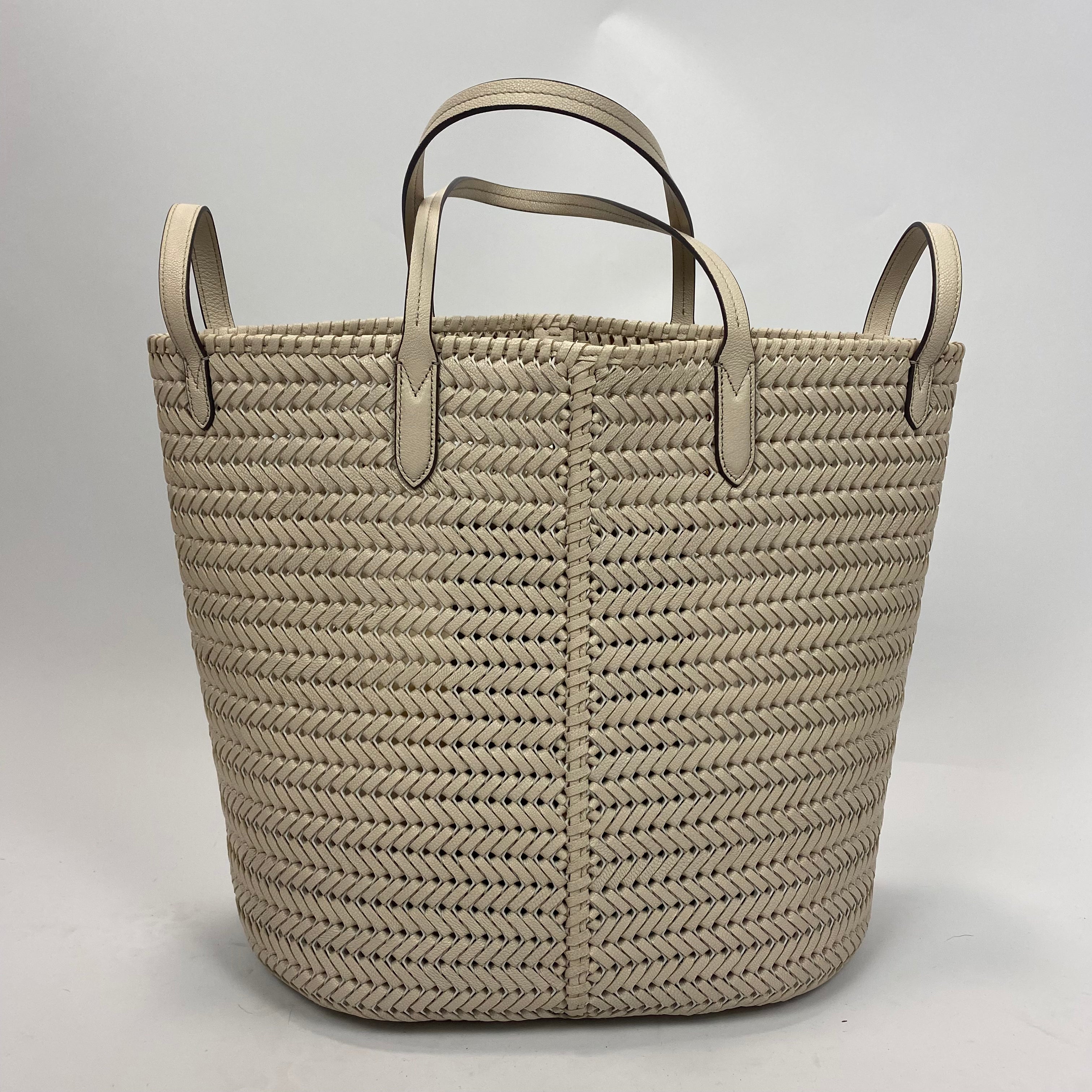 Anya Hindmarch Ivory Woven Leather Large Tote Bag