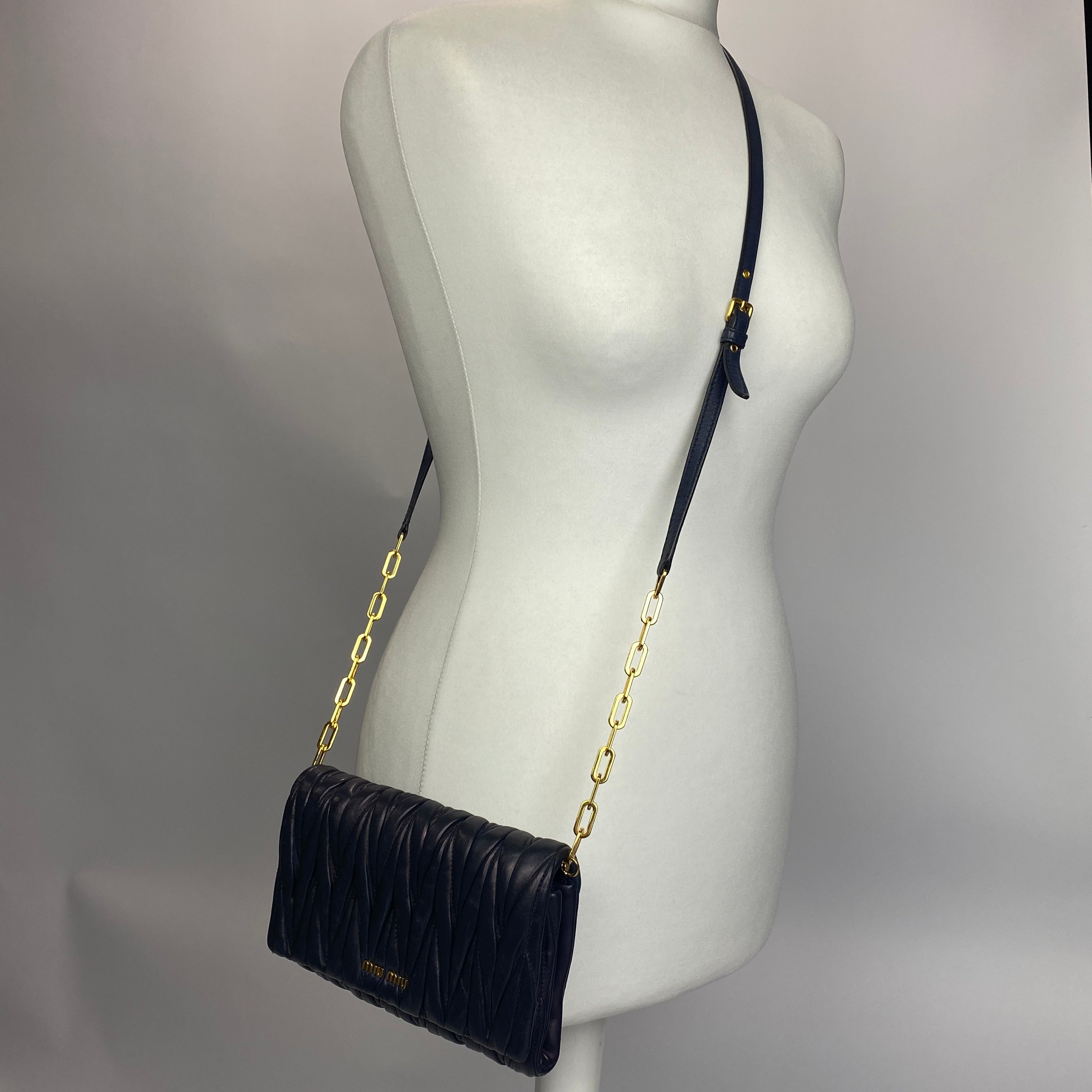 Miu Miu Navy Mini Matelasse Crossbody Bag