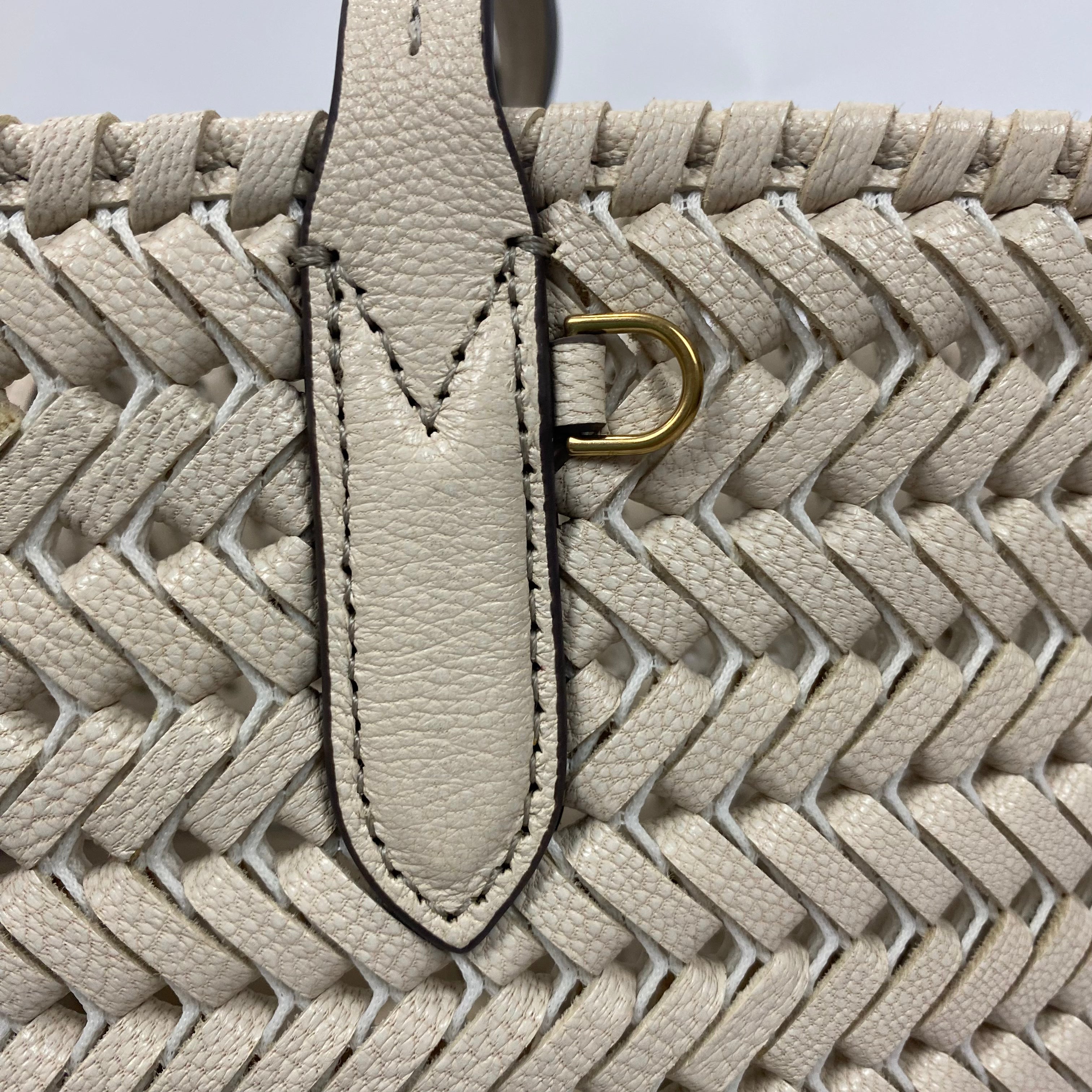 Anya Hindmarch Ivory Woven Leather Large Tote Bag