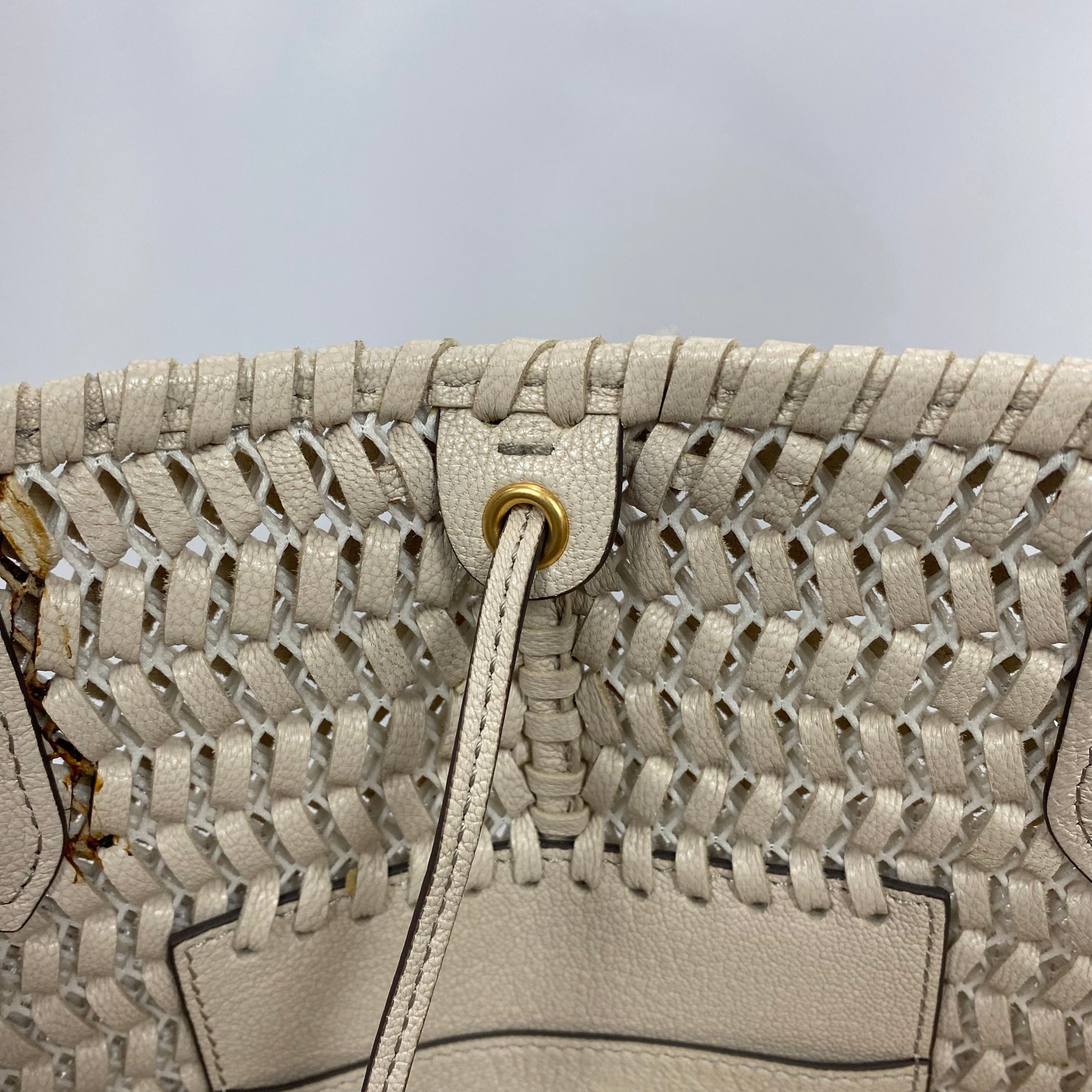 Anya Hindmarch Ivory Woven Leather Large Tote Bag