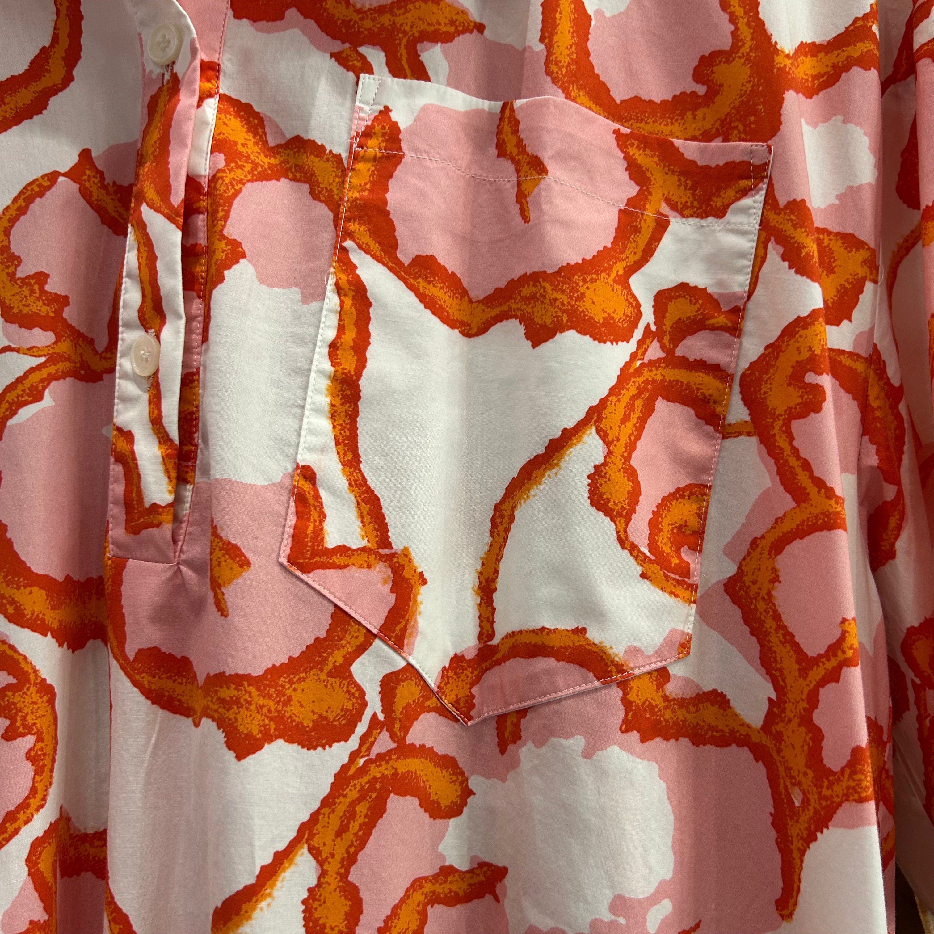 Piazza Sempione $995 Pink Orange & White Print Stretch Cotton Shirtdress M/L/XL/XXL