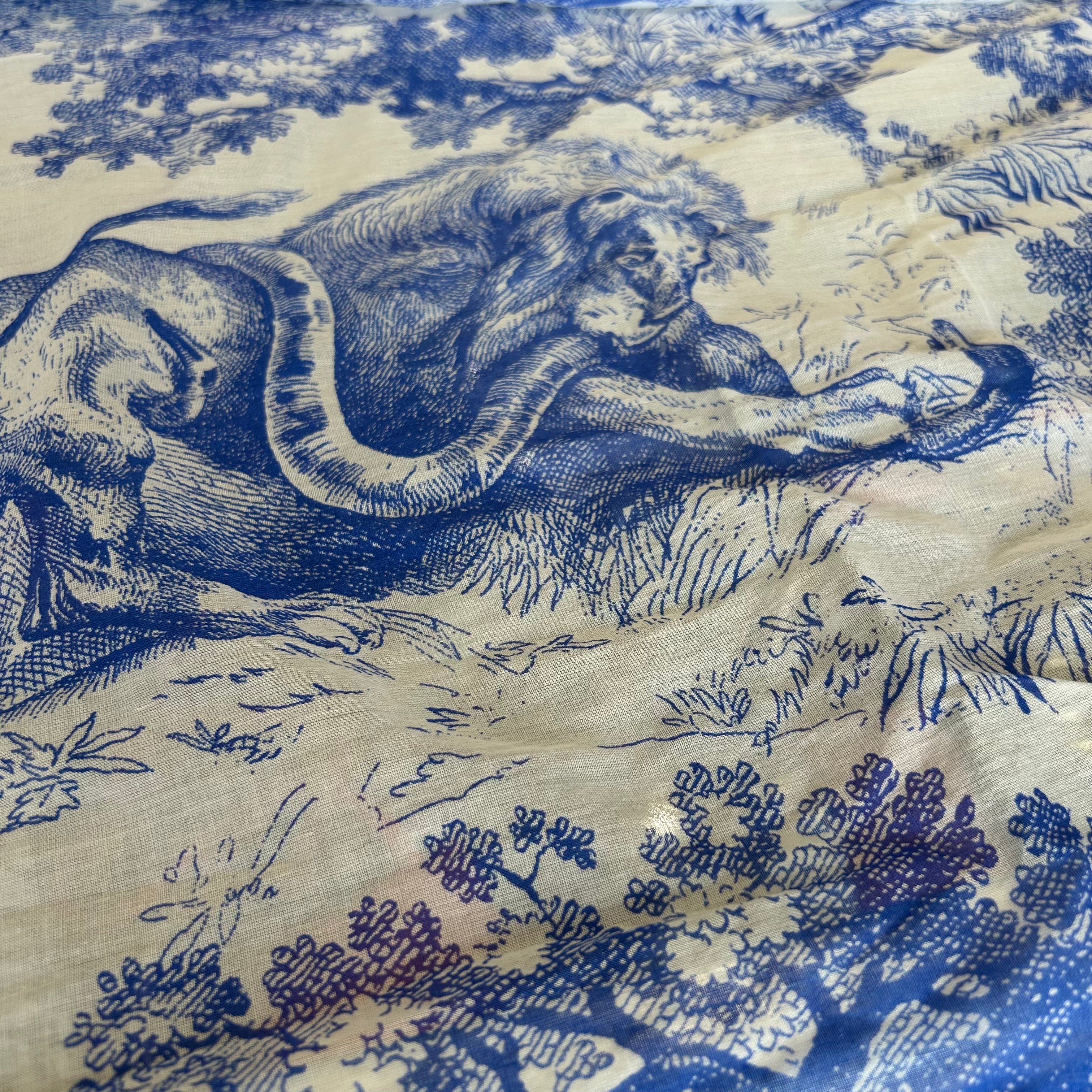 Christian Dior £445 Blue & White Cotton Toile De Jouy Sauvage Shawl Scarf