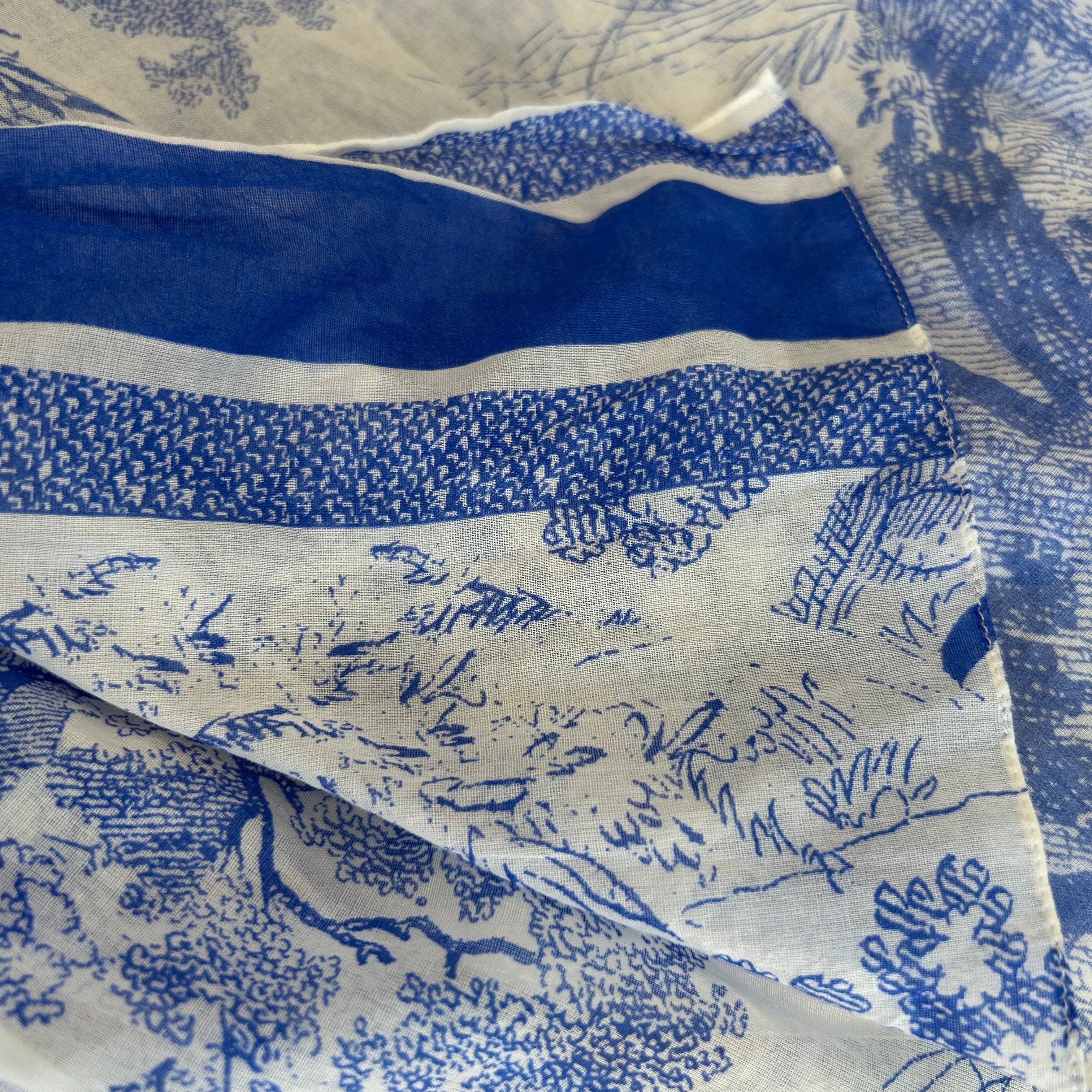 Christian Dior £445 Blue & White Cotton Toile De Jouy Sauvage Shawl Scarf