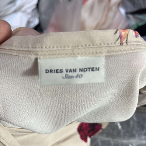 Dries Van Noten Nude Rose Print Crepe Maxi Dress M
