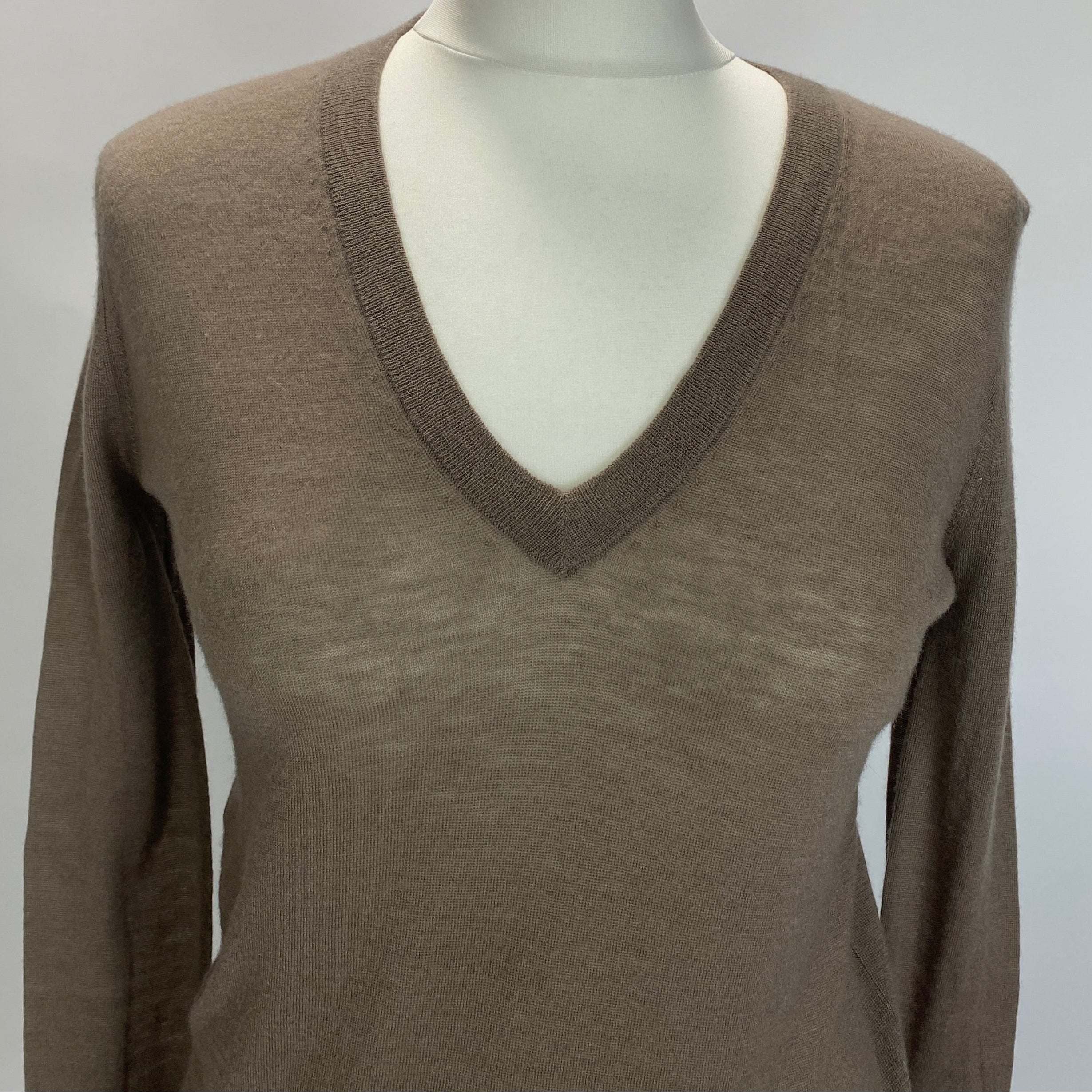 Joseph New £295 Superfine Cocoa Cashair V Neck Sweater XXS
