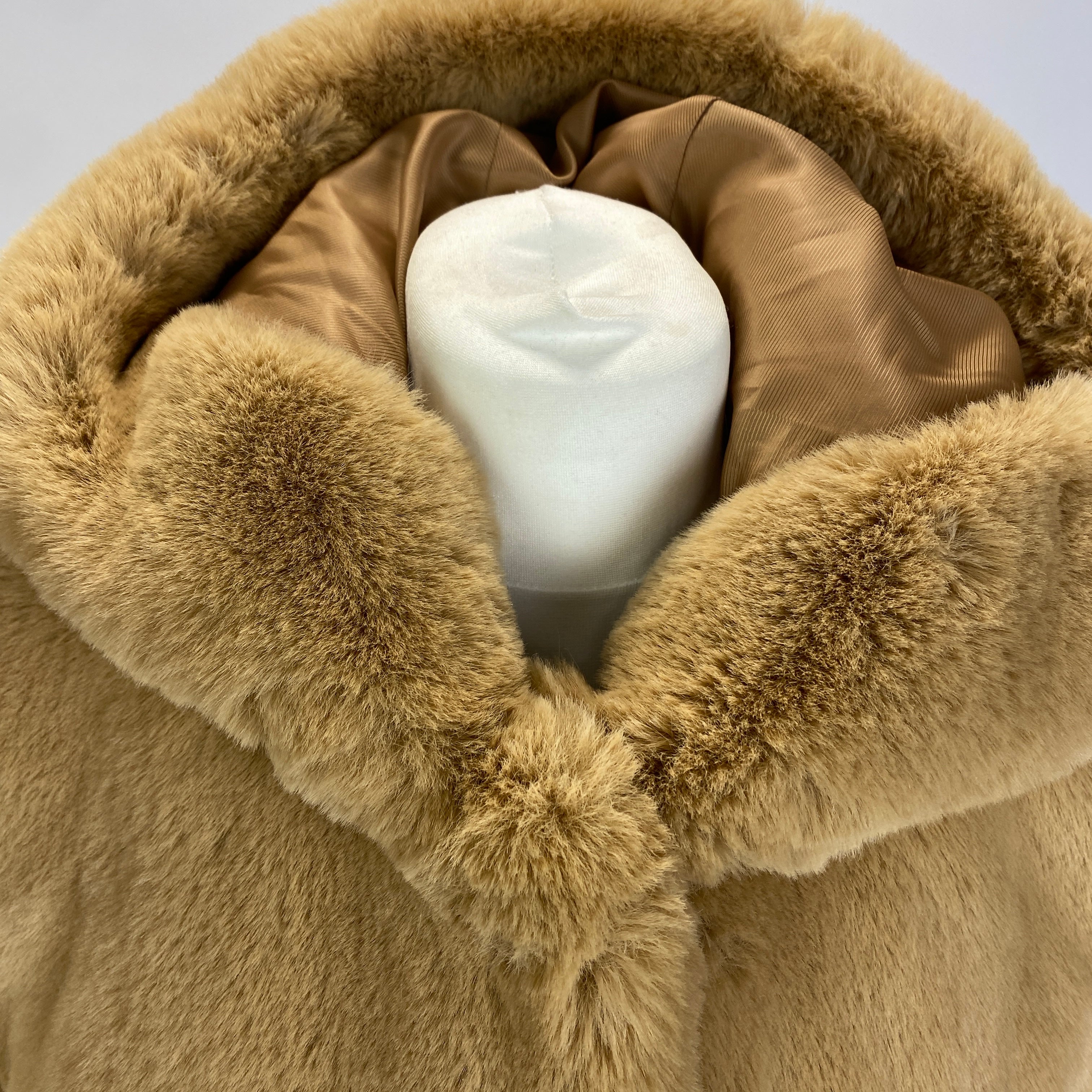 Sandro New £395 Camel Faux Fur Crop Hooded Mirage Jacket M