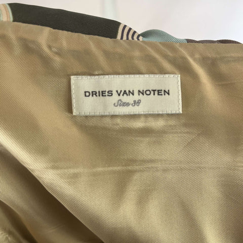 Dries Van Noten Olive & Pastels Silk Scarf Midi Skirt S