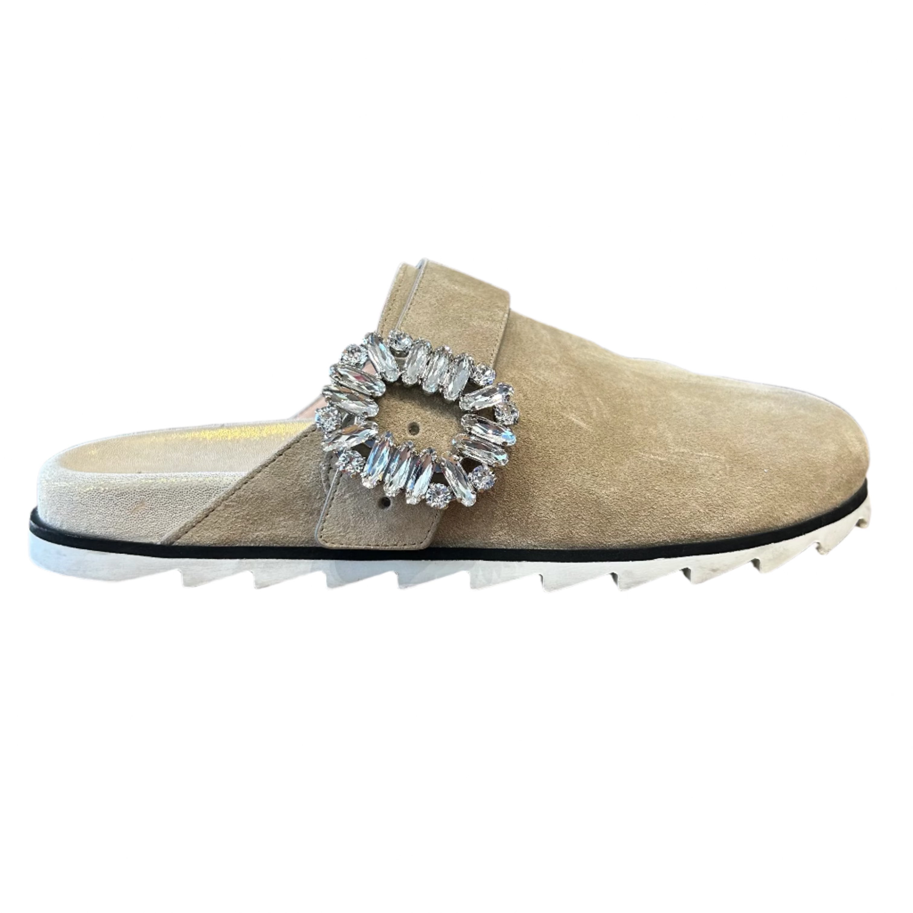 Roger Vivier £1120 Sand Suede Crystal Buckle Mules 37