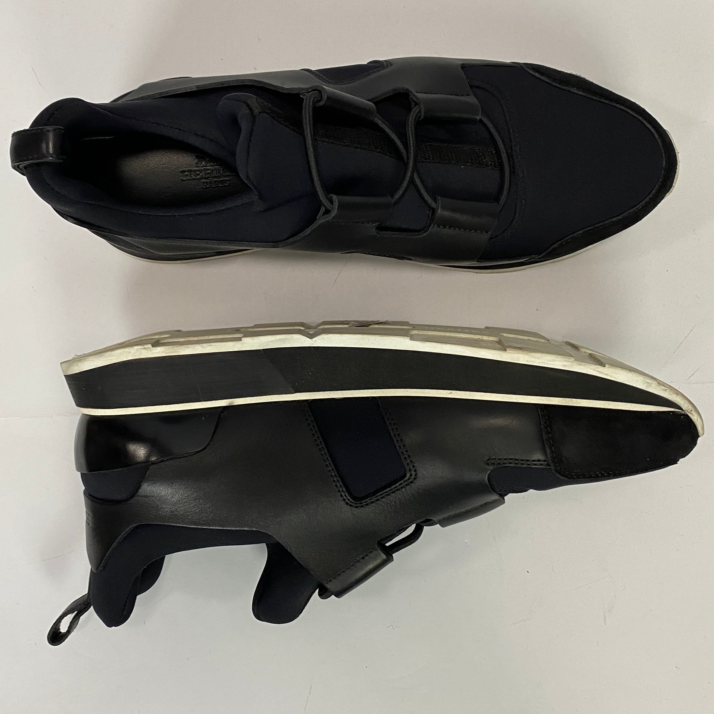 Hermes Black Neoprene & Leather Player Toile Technique Trainers 36.5