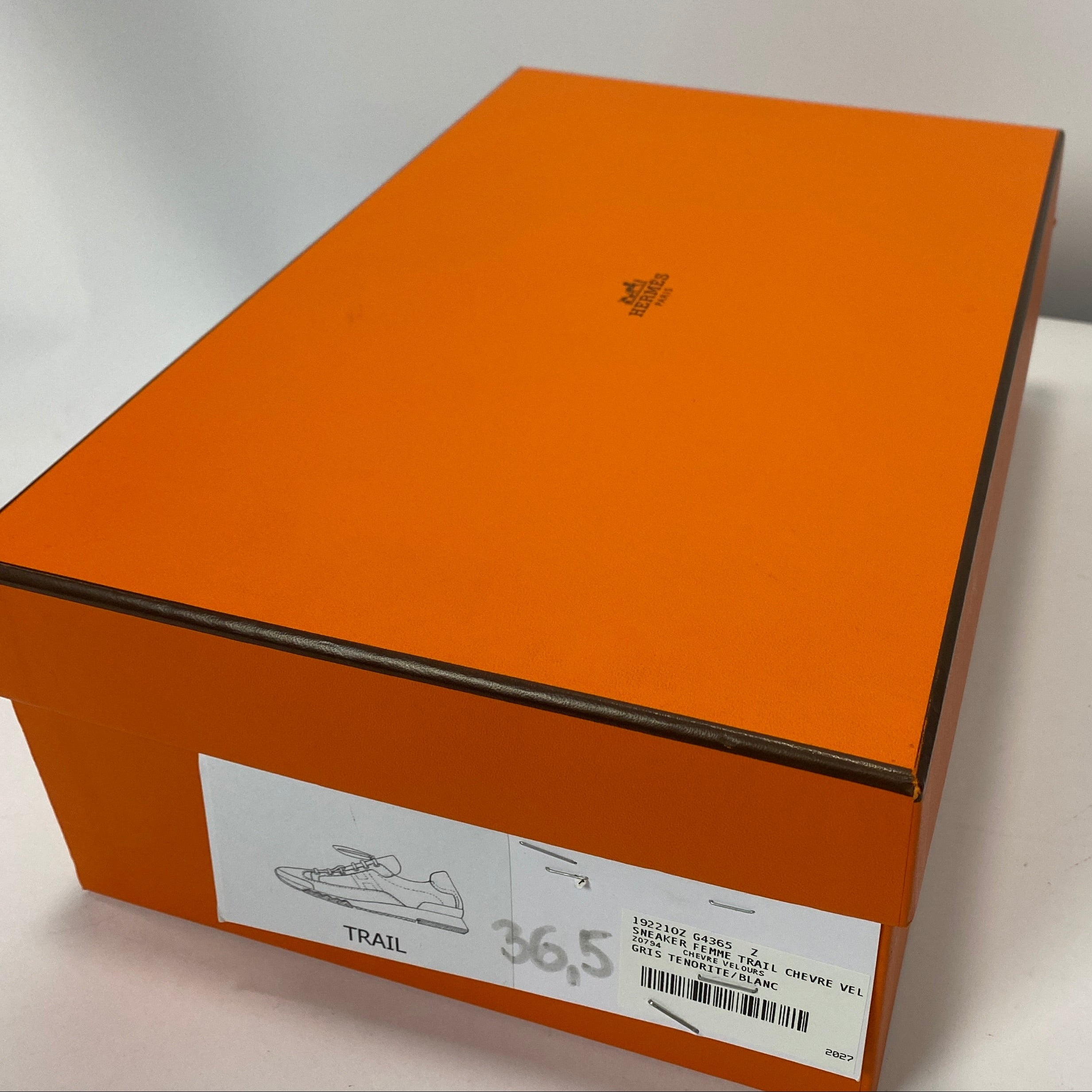 Hermes New £930 Grey Chèvre Suede Trail Trainers 36.5