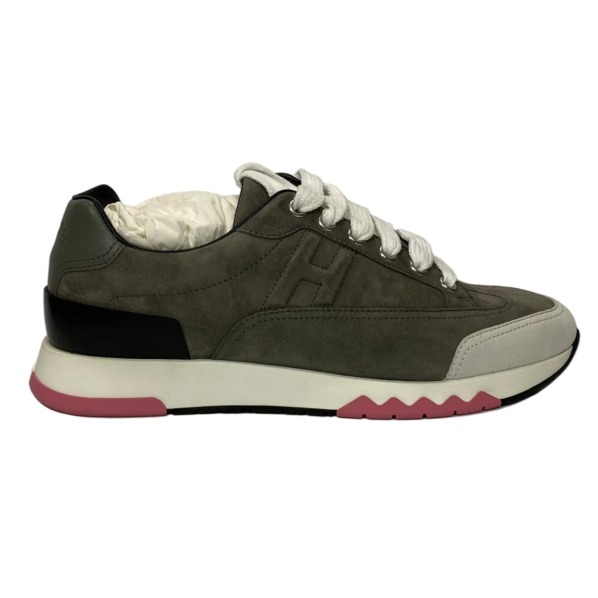 Hermes New £930 Grey Chèvre Suede Trail Trainers 36.5