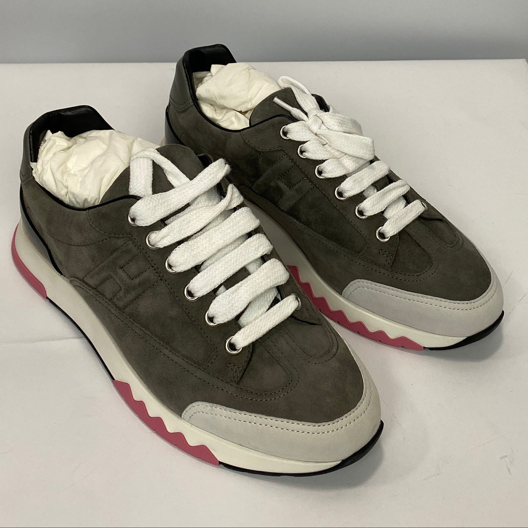Hermes New £930 Grey Chèvre Suede Trail Trainers 36.5
